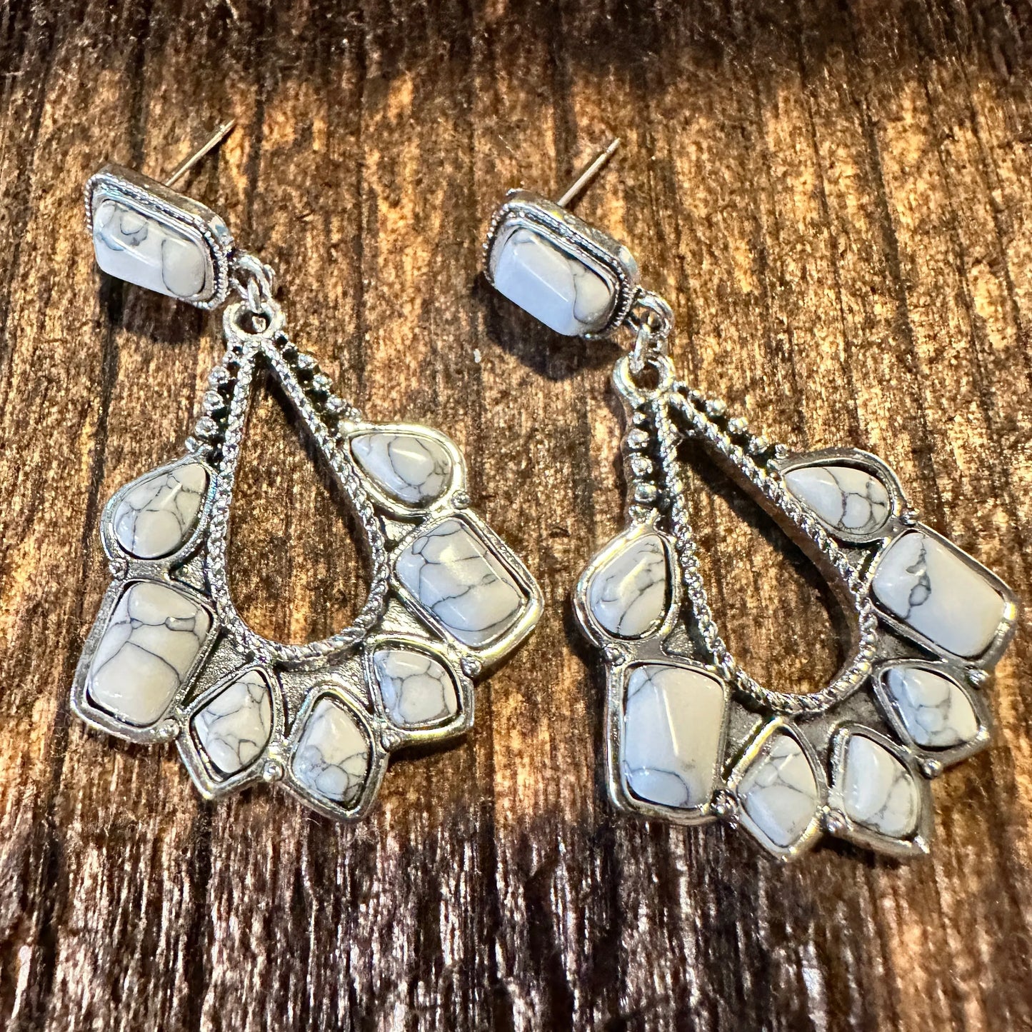 Boho Hippie Western Delicate White Stone Drop Stud Earrings, Gift Box - Silver Elegant