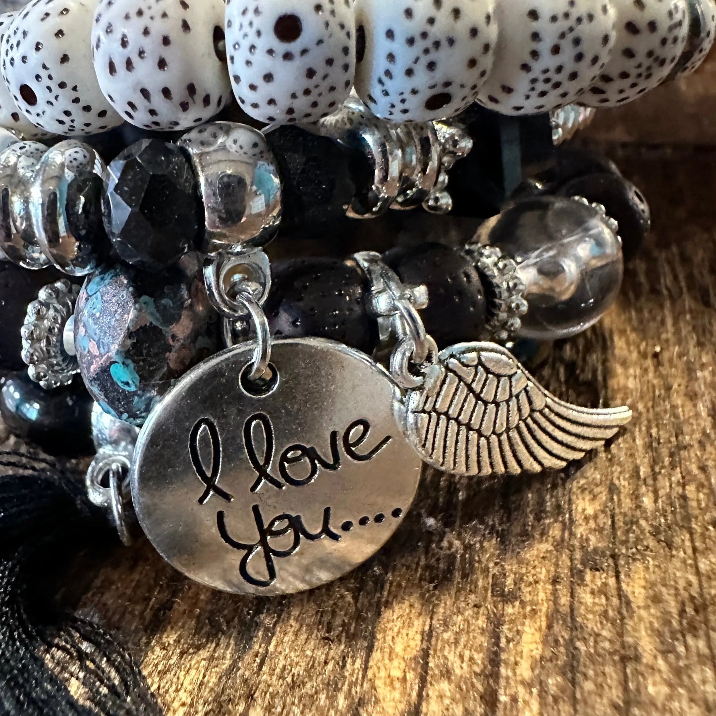 Bohemian Hippie Bracelet, Chic Brown Wooden Bead Love Feather Stretch Bracelet, 4Pc/Set, Gift Box - Silver Elegant