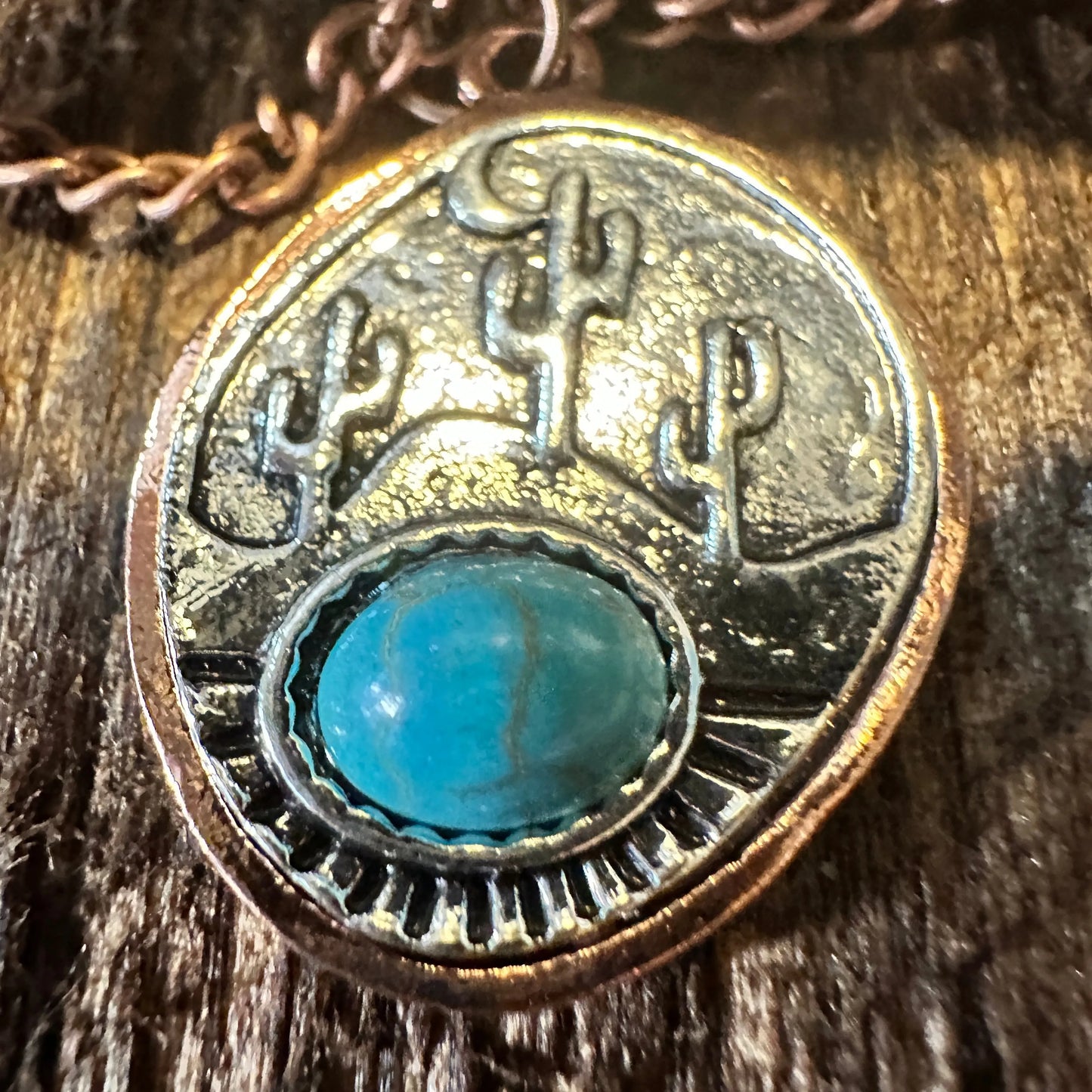 Boho SouthWestern Cowgirl Copper Turquoise Cactus Necklace/Drop Earring Set, Gift Box - Silver Elegant