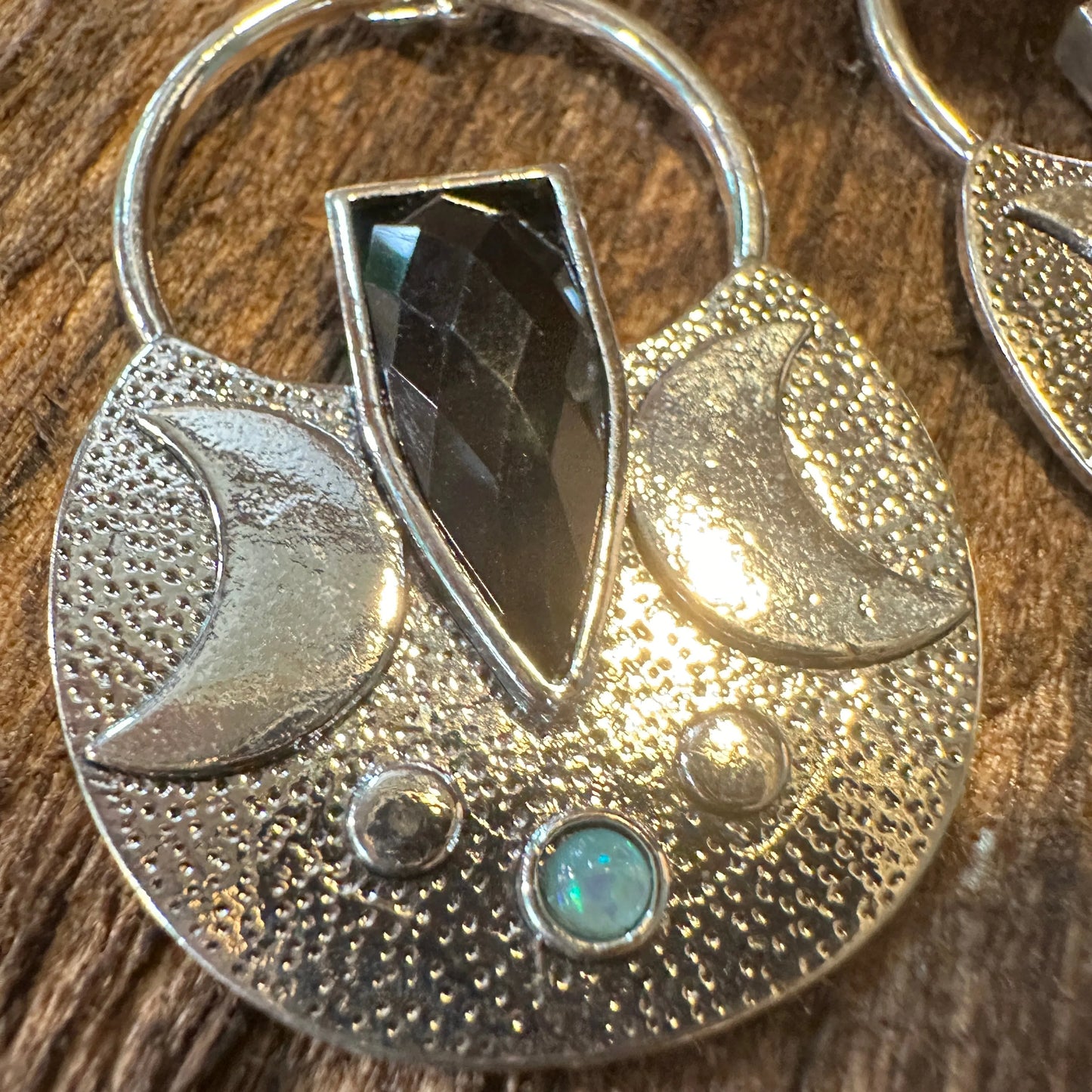 Boho Hippie Western Black Onyx Moon Silver Drop Wire Earrings, Gift Box - Silver Elegant