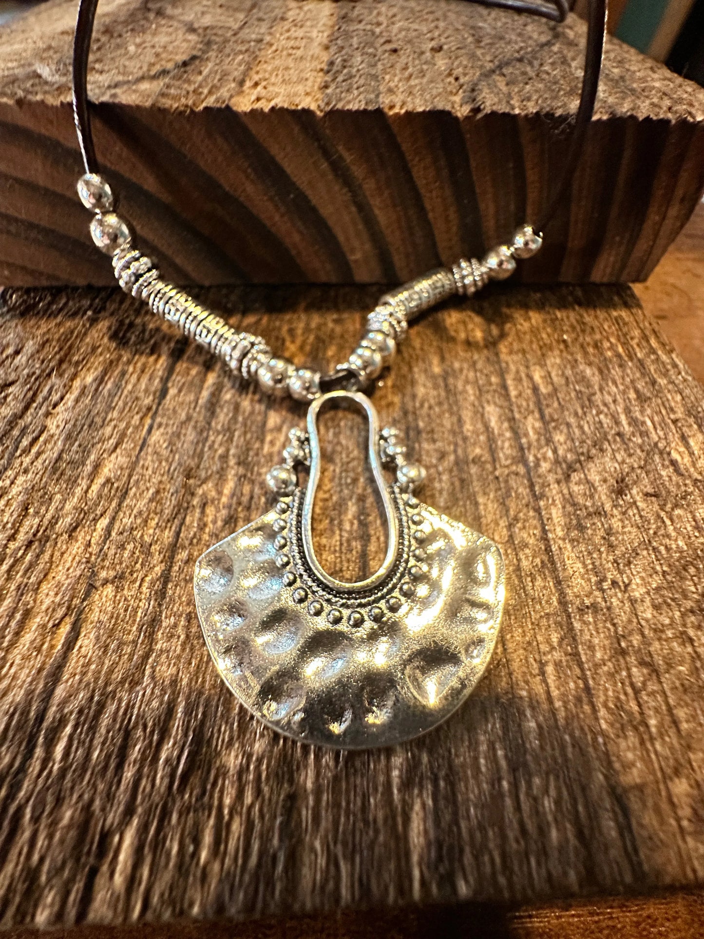 Boho Western Western Cowgirl Leather Cord Silver Pendant, Black Leather Cord, Gift Box - Silver Elegant