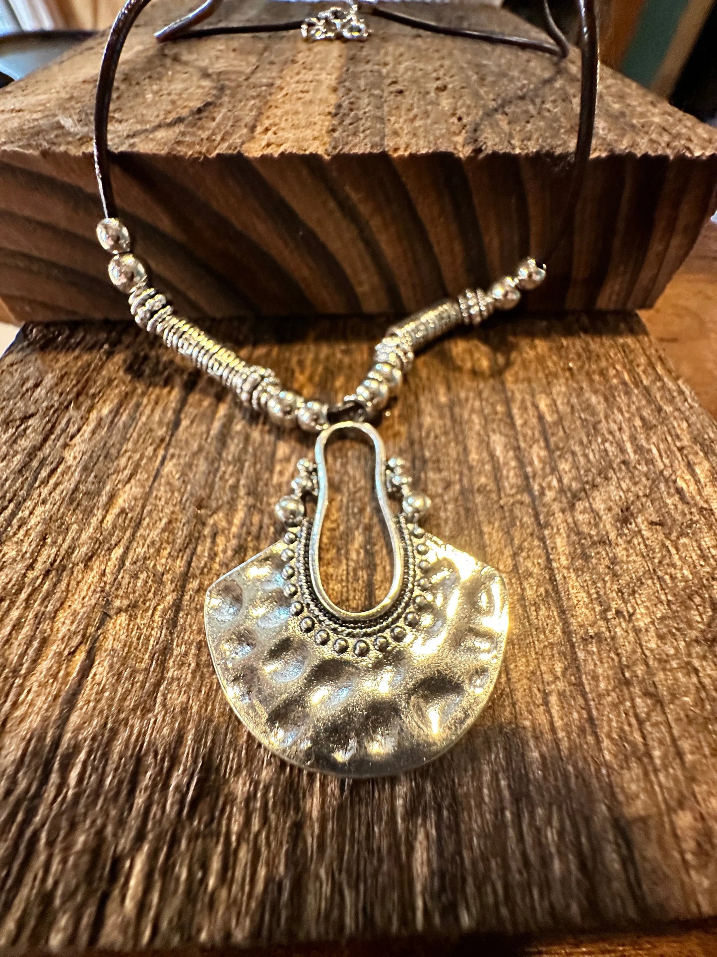 Boho Western Western Cowgirl Leather Cord Silver Pendant, Black Leather Cord, Gift Box - Silver Elegant