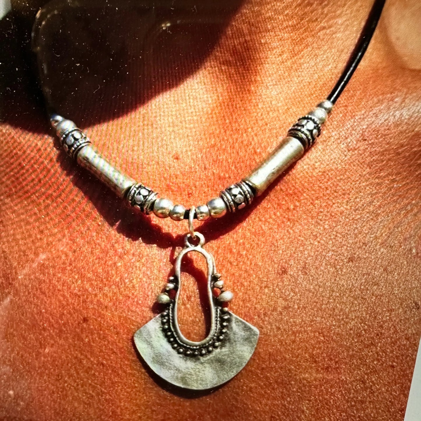 Boho Western Western Cowgirl Leather Cord Silver Pendant, Black Leather Cord, Gift Box - Silver Elegant