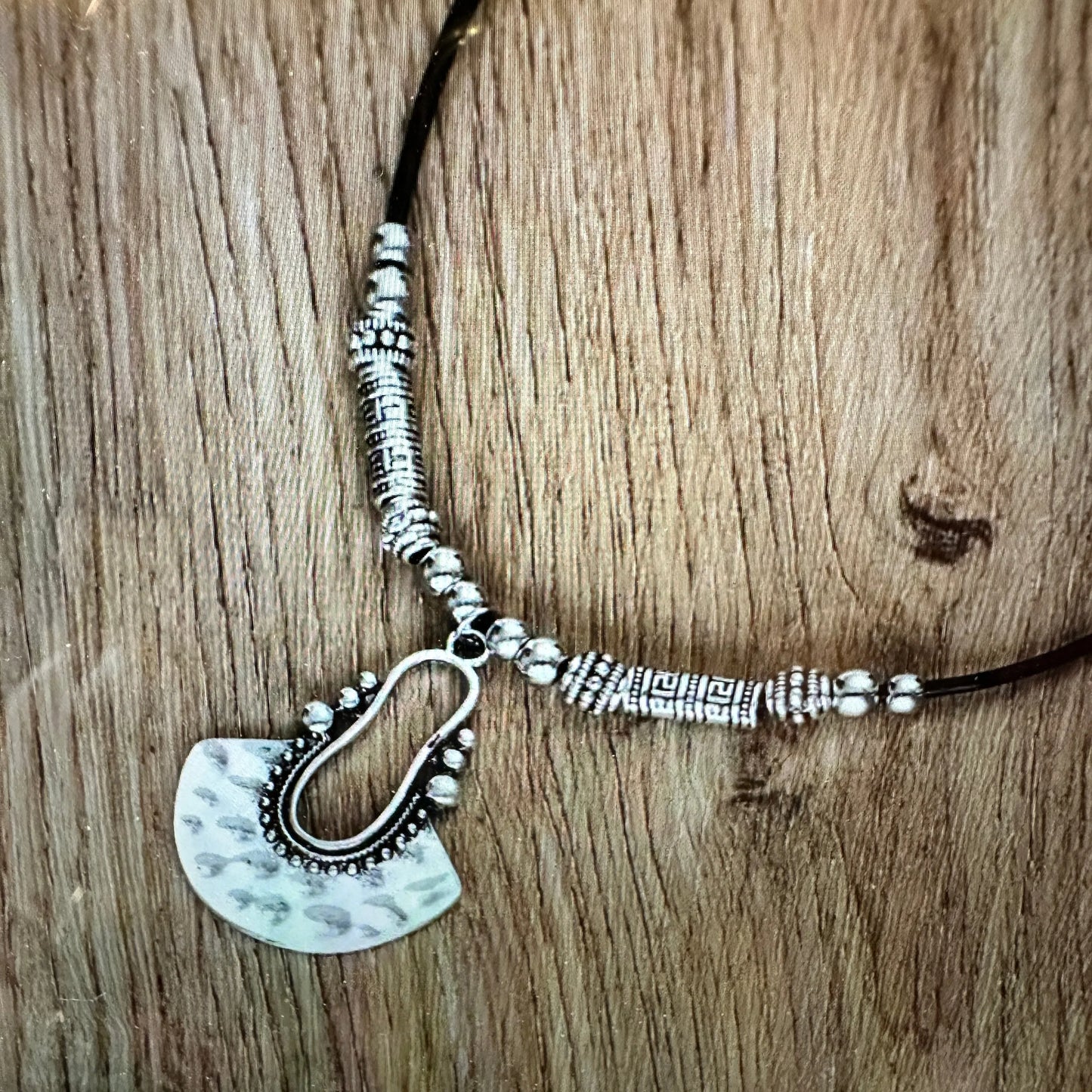 Boho Western Western Cowgirl Leather Cord Silver Pendant, Black Leather Cord, Gift Box - Silver Elegant