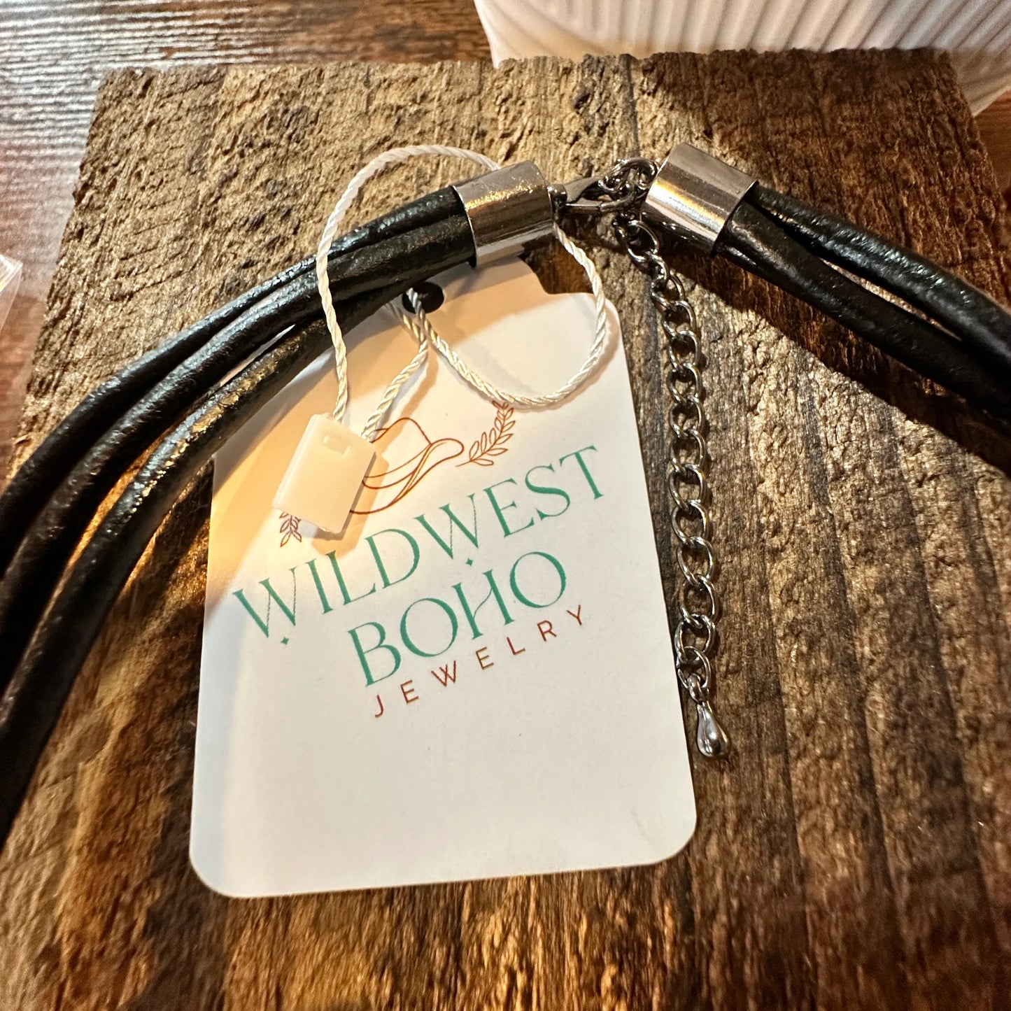 Handcrafted Vintage Black Leather Pendant Necklace Bohemian Style Necklace , Gift Box - Silver Elegant