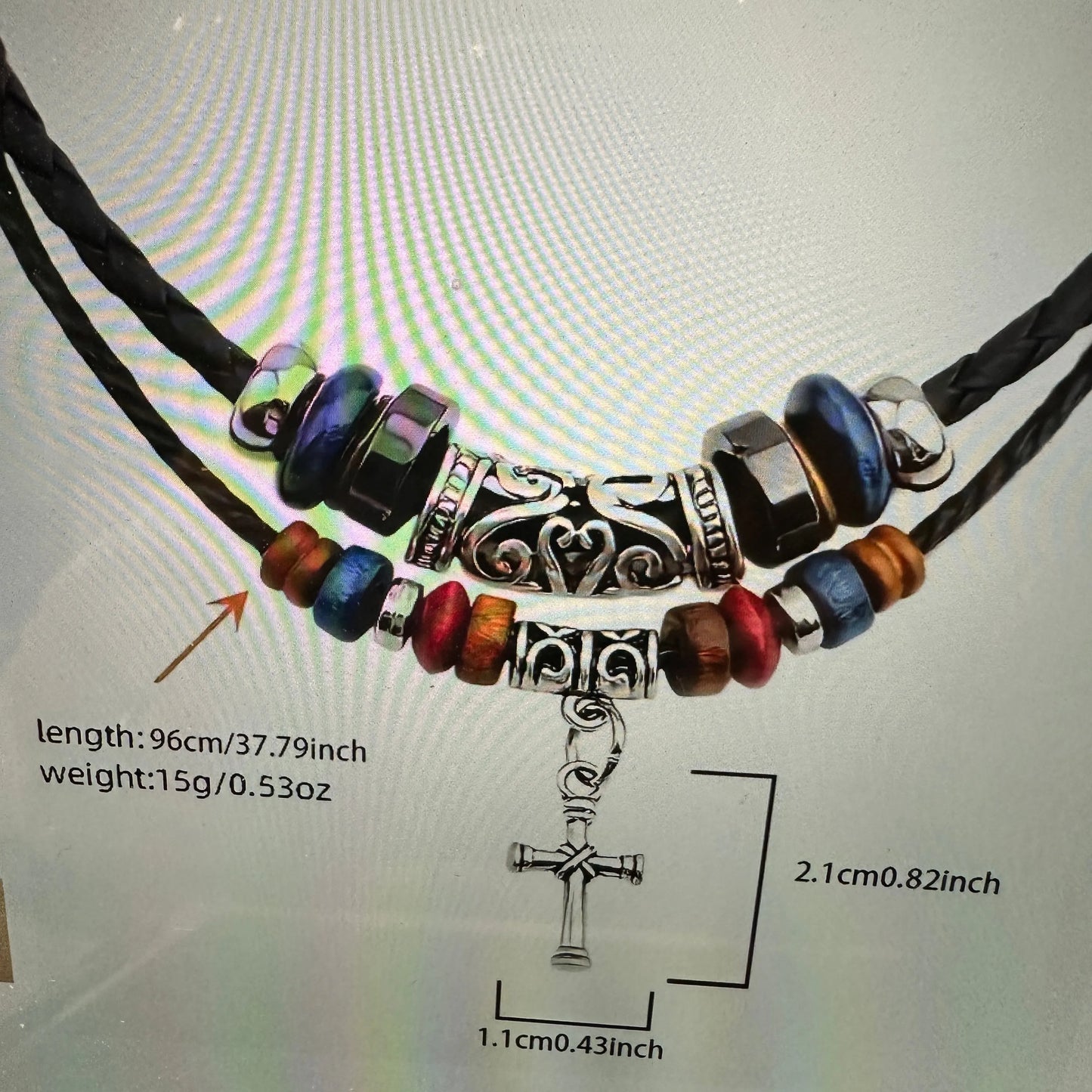 Handcrafted Boho Ethnic Turquoise Necklace Cross Hand-Woven Black Rope Pendant , Gift Box - Silver Elegant