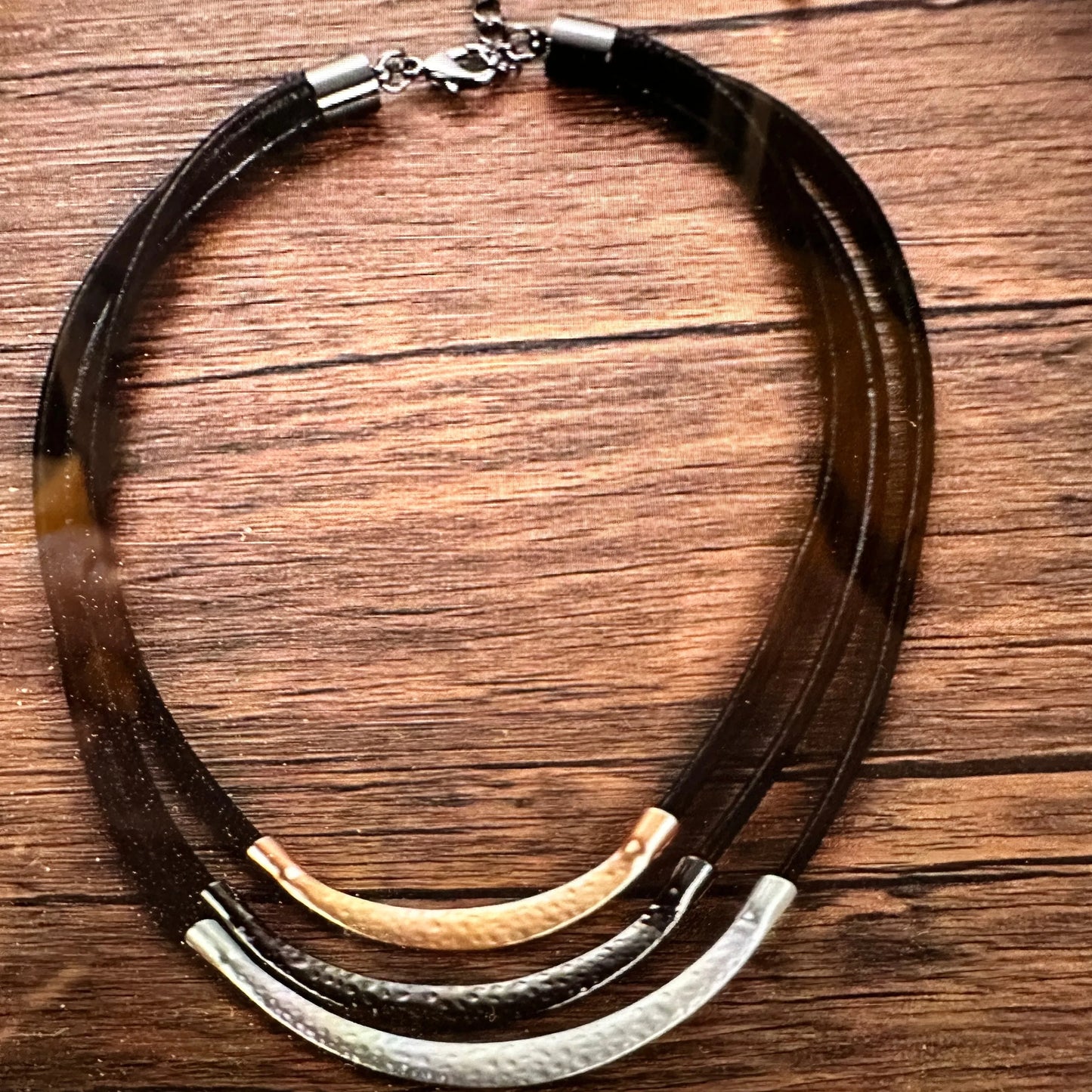 Handcrafted Vintage Black Leather Pendant Necklace Bohemian Style Necklace , Gift Box - Silver Elegant