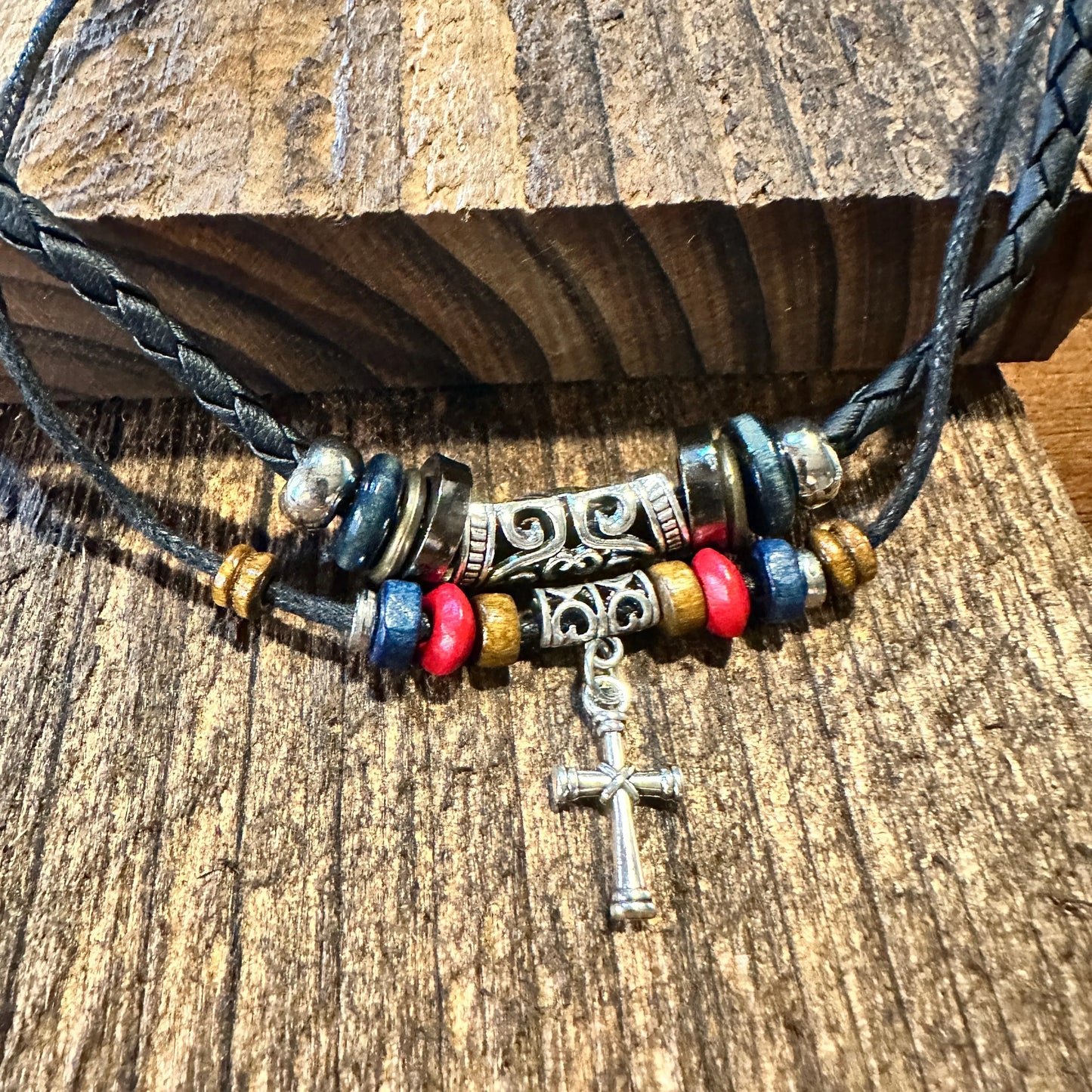 Handcrafted Boho Ethnic Turquoise Necklace Cross Hand-Woven Black Rope Pendant , Gift Box - Silver Elegant