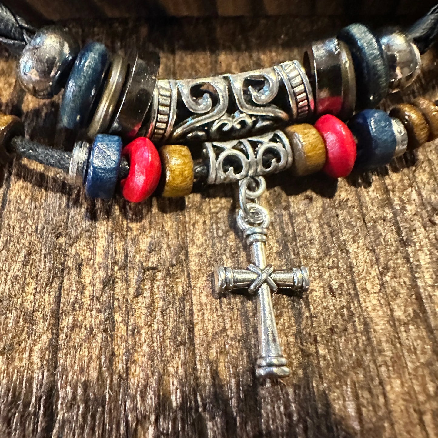 Handcrafted Boho Ethnic Turquoise Necklace Cross Hand-Woven Black Rope Pendant , Gift Box - Silver Elegant