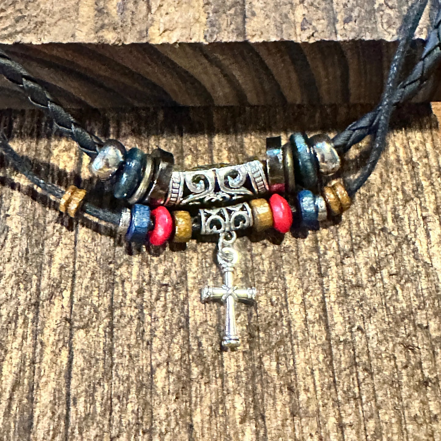 Handcrafted Boho Ethnic Turquoise Necklace Cross Hand-Woven Black Rope Pendant , Gift Box - Silver Elegant