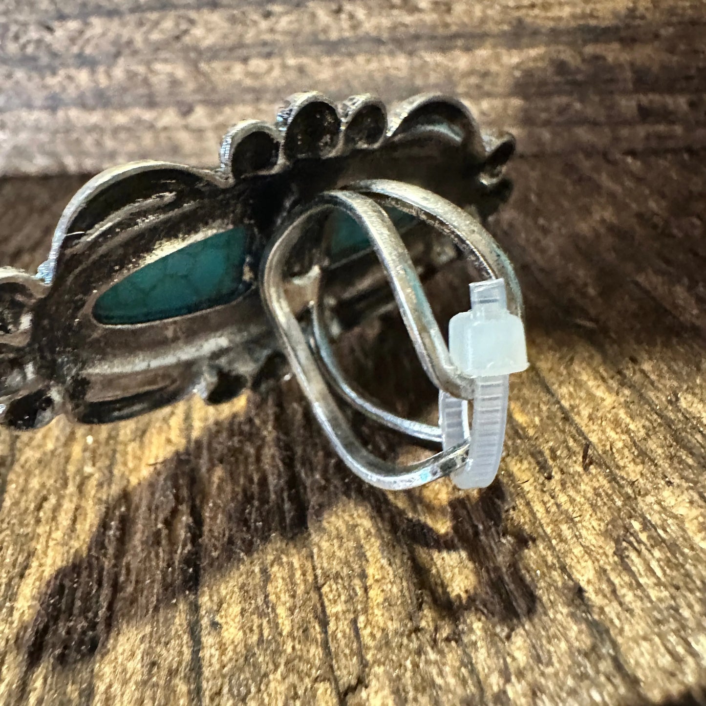 Western Boho Hippie Turquoise Silver Slim Oval Cuff Statement Ring, Gift Box - Silver Elegant