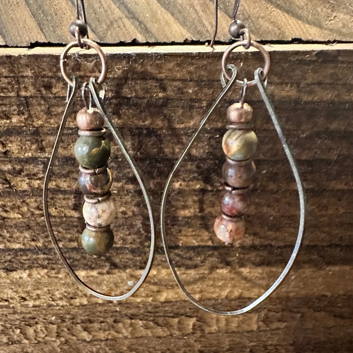Handmade Western Hippie Copper Wire Colorful Wooden Beads Drop Earrings, Gift Box - Silver Elegant