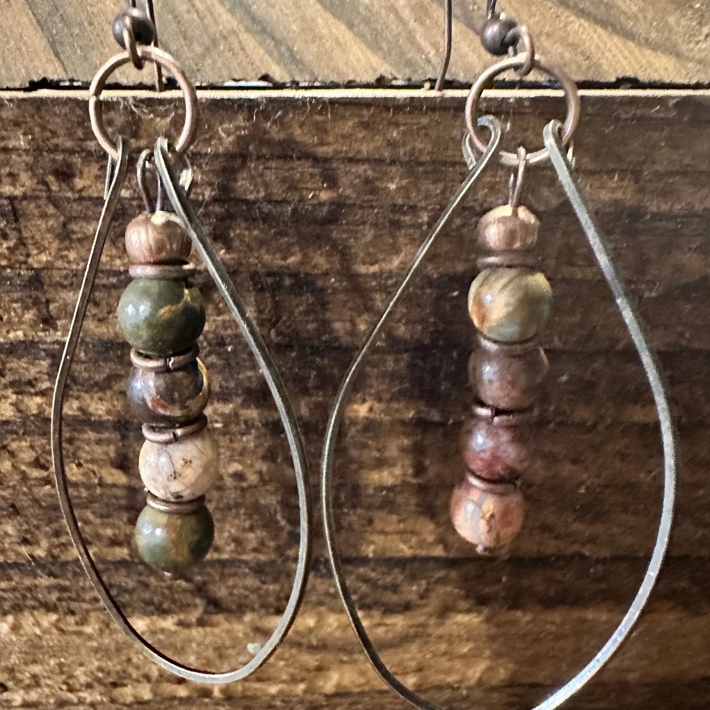 Handmade Western Hippie Copper Wire Colorful Wooden Beads Drop Earrings, Gift Box - Silver Elegant