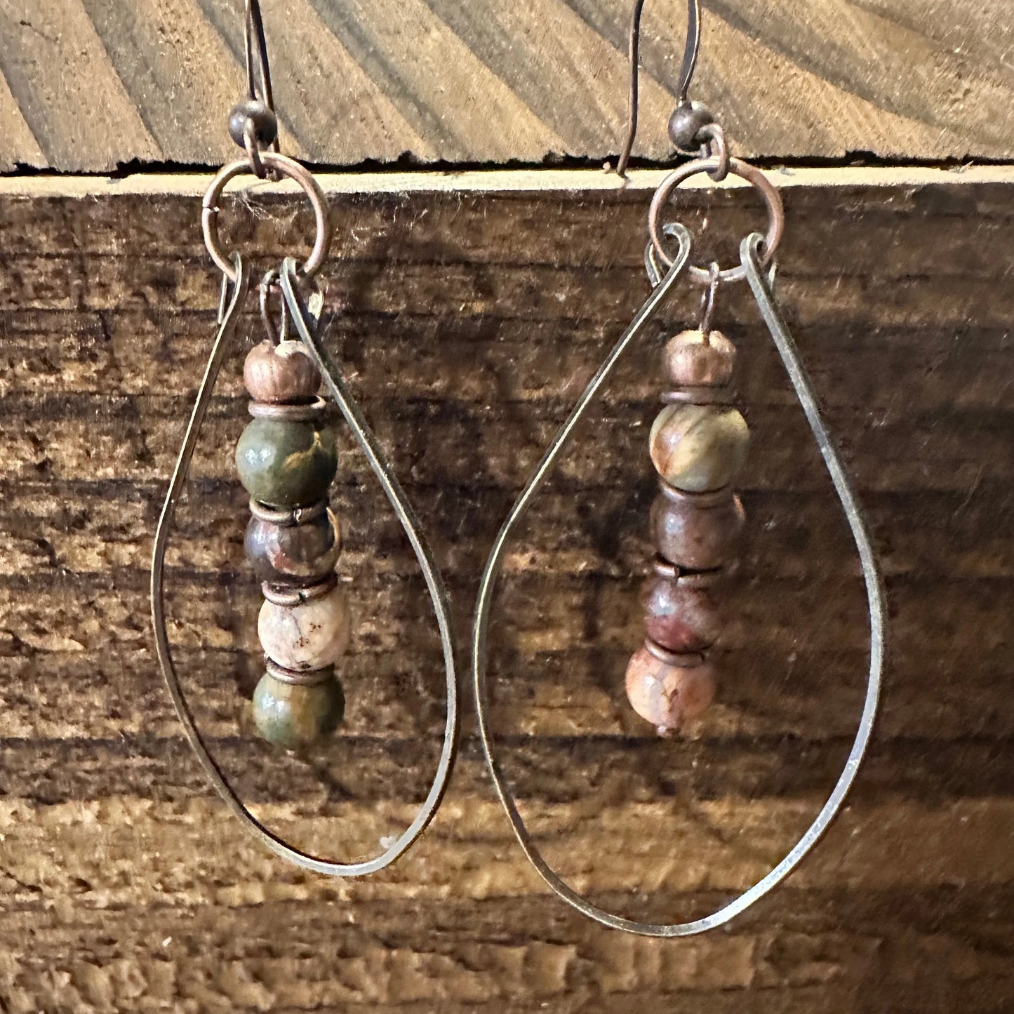 Handmade Western Hippie Copper Wire Colorful Wooden Beads Drop Earrings, Gift Box - Silver Elegant