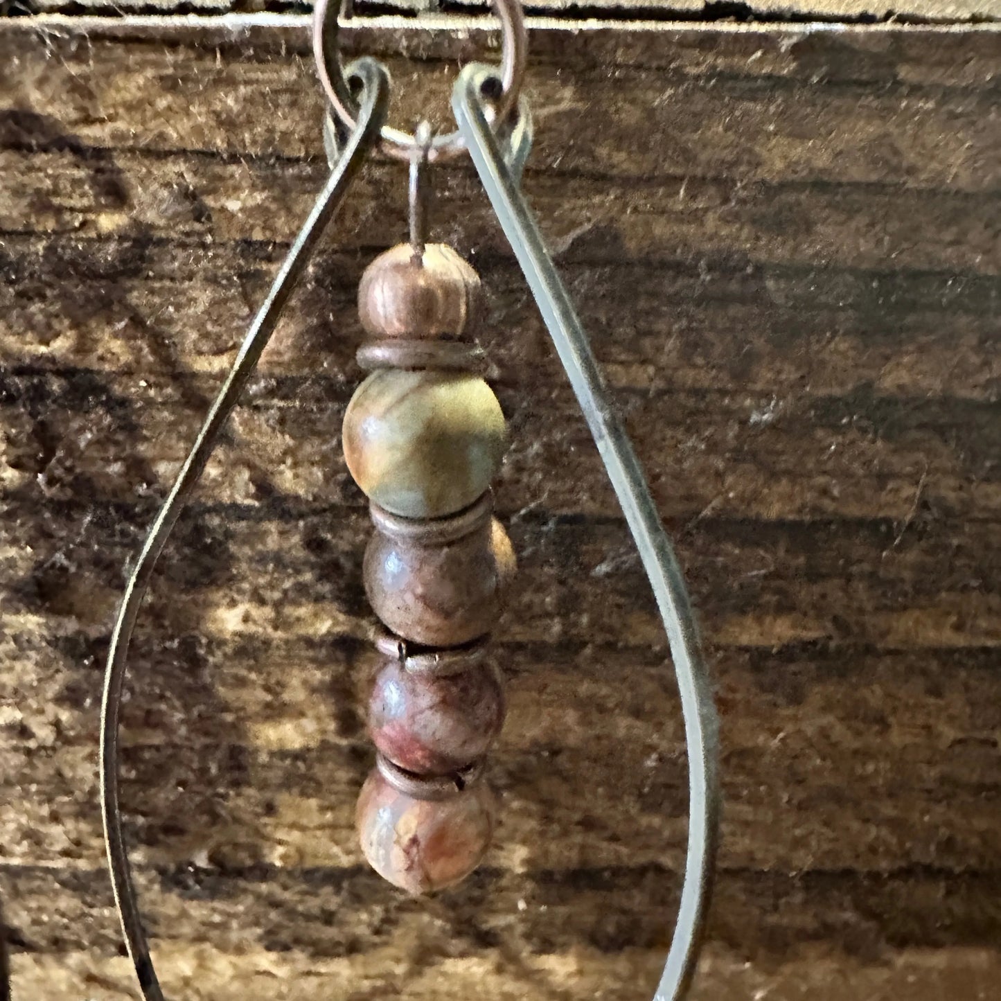 Handmade Western Hippie Copper Wire Colorful Wooden Beads Drop Earrings, Gift Box - Silver Elegant