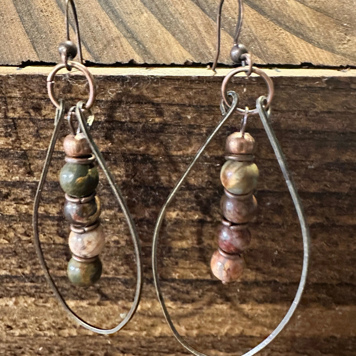 Handmade Western Hippie Copper Wire Colorful Wooden Beads Drop Earrings, Gift Box - Silver Elegant