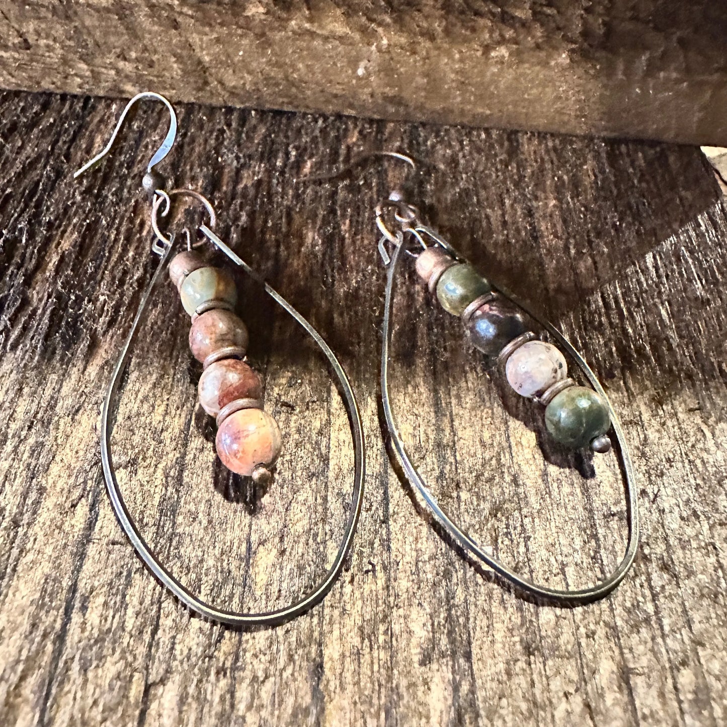 Handmade Western Hippie Copper Wire Colorful Wooden Beads Drop Earrings, Gift Box - Silver Elegant