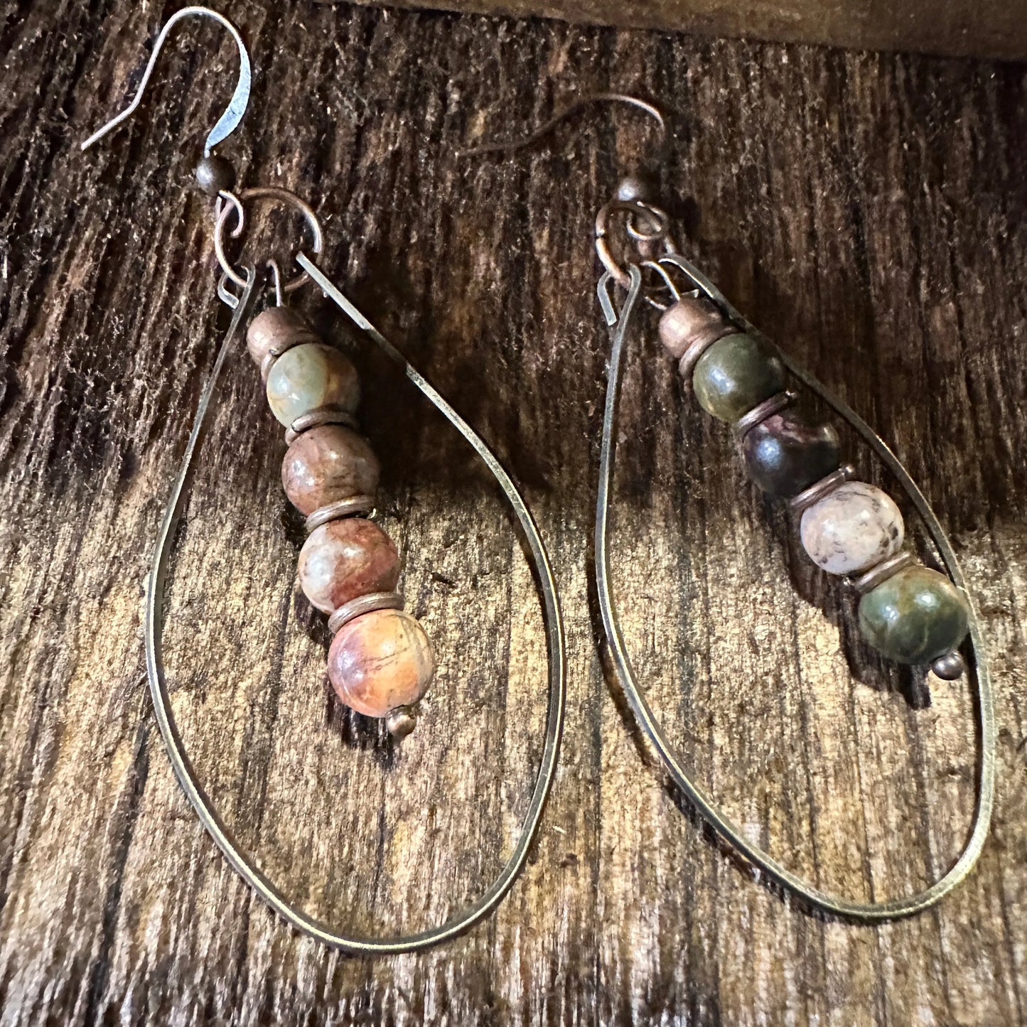 Handmade Western Hippie Copper Wire Colorful Wooden Beads Drop Earrings, Gift Box - Silver Elegant