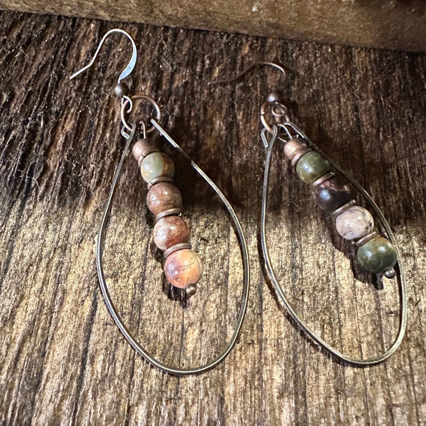 Handmade Western Hippie Copper Wire Colorful Wooden Beads Drop Earrings, Gift Box - Silver Elegant