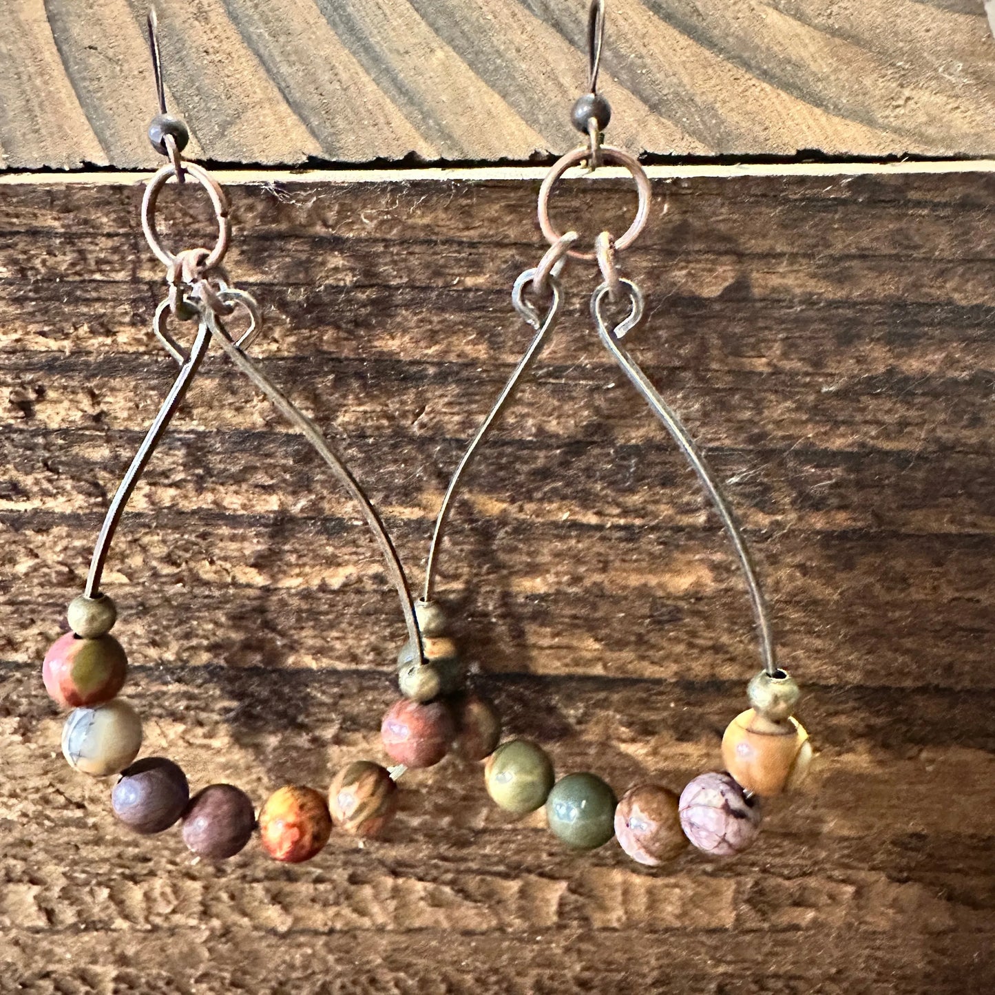 Handmade Western Hippie Copper Wire Colorful Wooden Beads Drop Wire Earrings, Gift Box - Silver Elegant