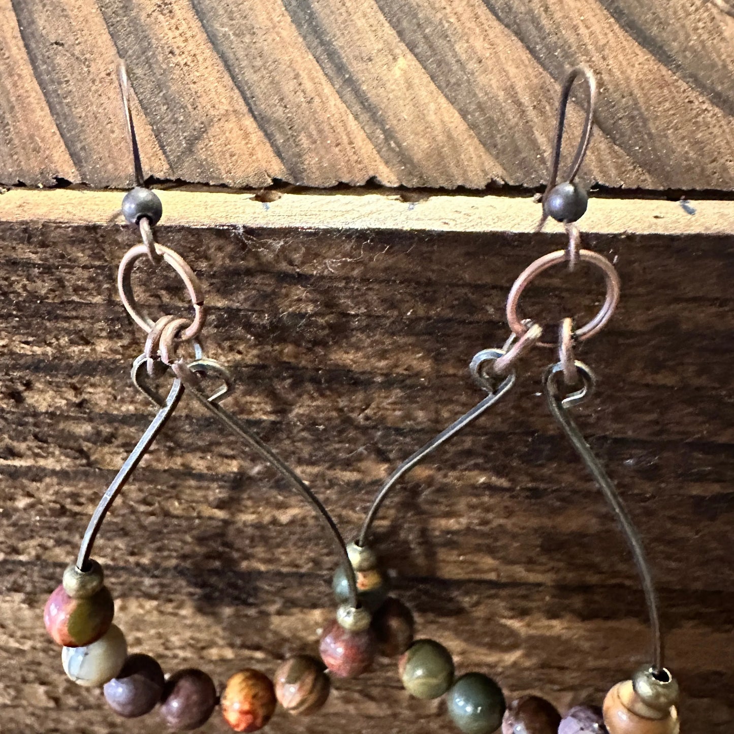 Handmade Western Hippie Copper Wire Colorful Wooden Beads Drop Wire Earrings, Gift Box - Silver Elegant