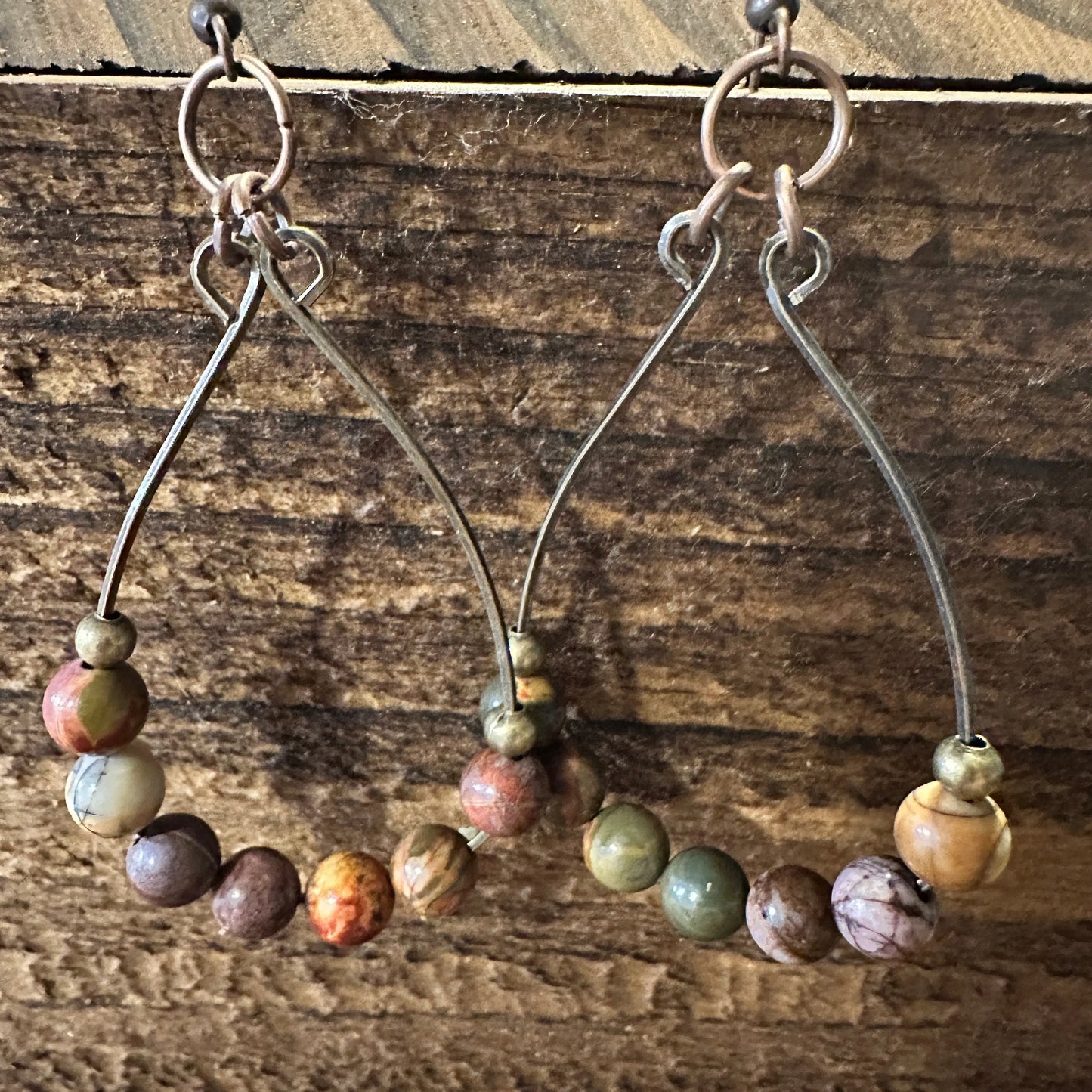Handmade Western Hippie Copper Wire Colorful Wooden Beads Drop Wire Earrings, Gift Box - Silver Elegant