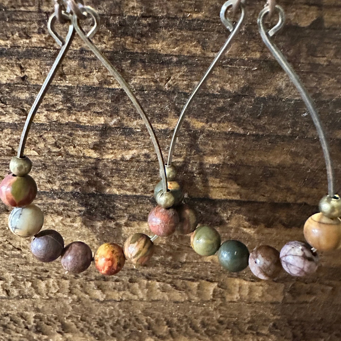 Handmade Western Hippie Copper Wire Colorful Wooden Beads Drop Wire Earrings, Gift Box - Silver Elegant