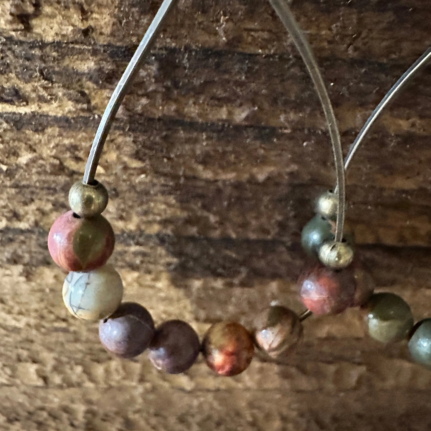 Handmade Western Hippie Copper Wire Colorful Wooden Beads Drop Wire Earrings, Gift Box - Silver Elegant