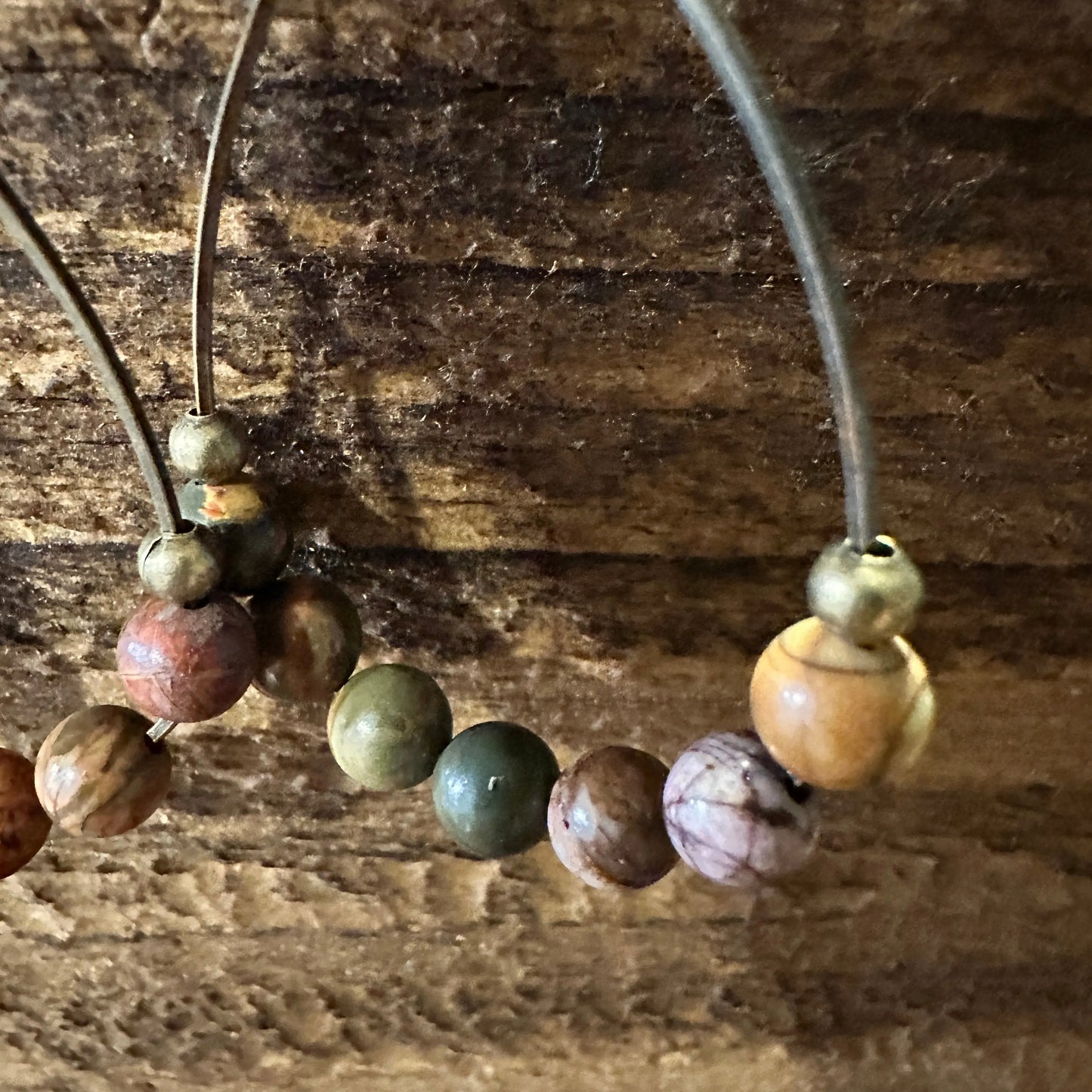 Handmade Western Hippie Copper Wire Colorful Wooden Beads Drop Wire Earrings, Gift Box - Silver Elegant