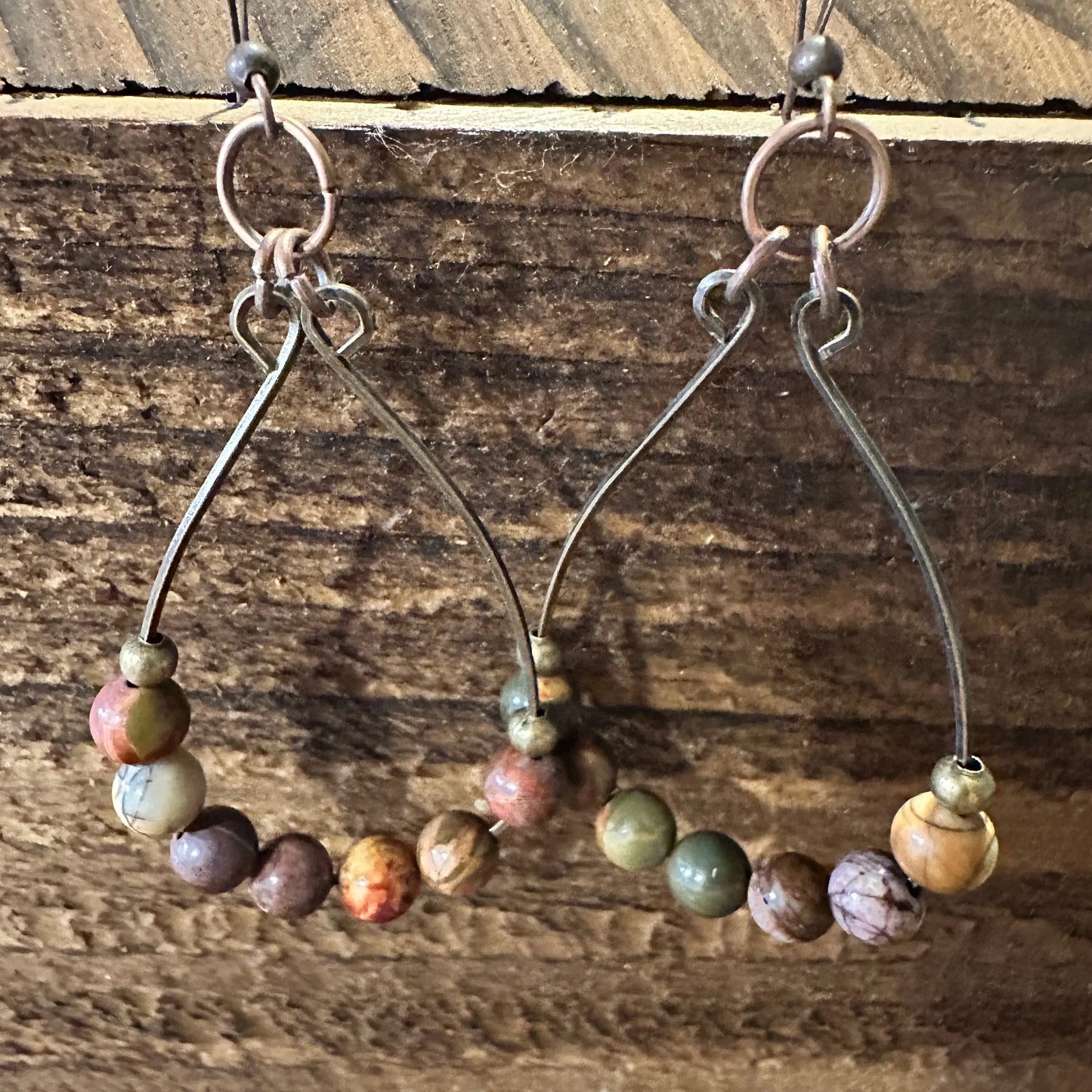 Handmade Western Hippie Copper Wire Colorful Wooden Beads Drop Wire Earrings, Gift Box - Silver Elegant