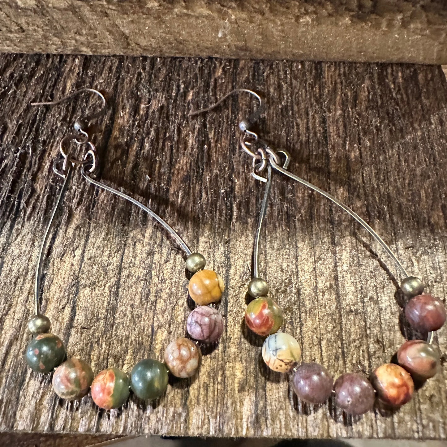 Handmade Western Hippie Copper Wire Colorful Wooden Beads Drop Wire Earrings, Gift Box - Silver Elegant