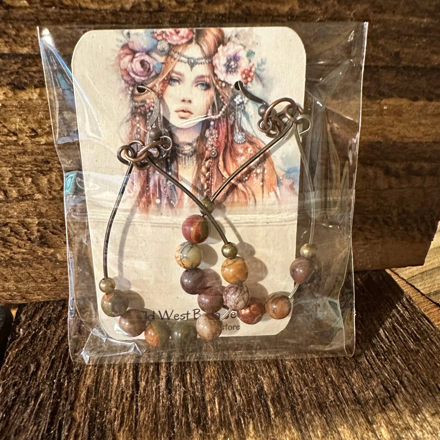 Handmade Western Hippie Copper Wire Colorful Wooden Beads Drop Wire Earrings, Gift Box - Silver Elegant