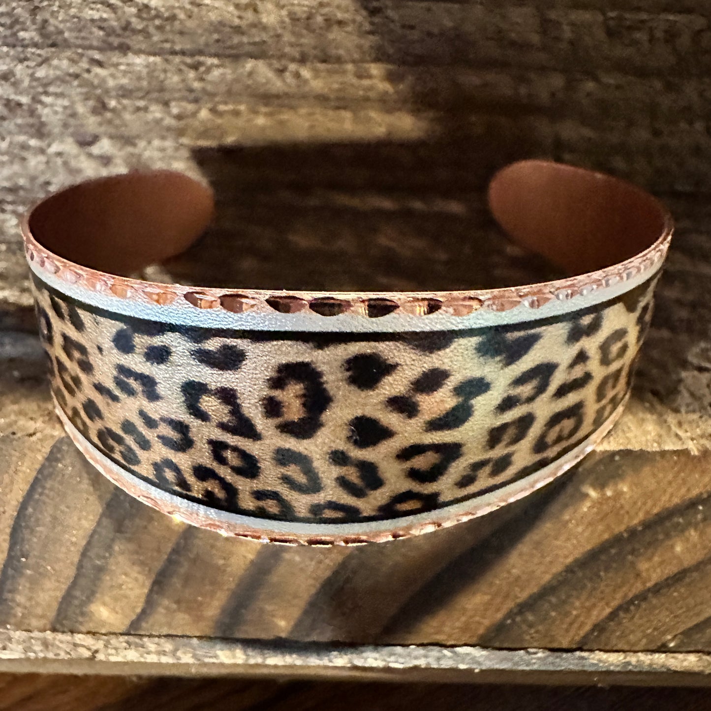 Handmade Boho Copper Wide Cuff Bracelet, Diamond Cut Leopard Design, Gift Box - Silver Elegant