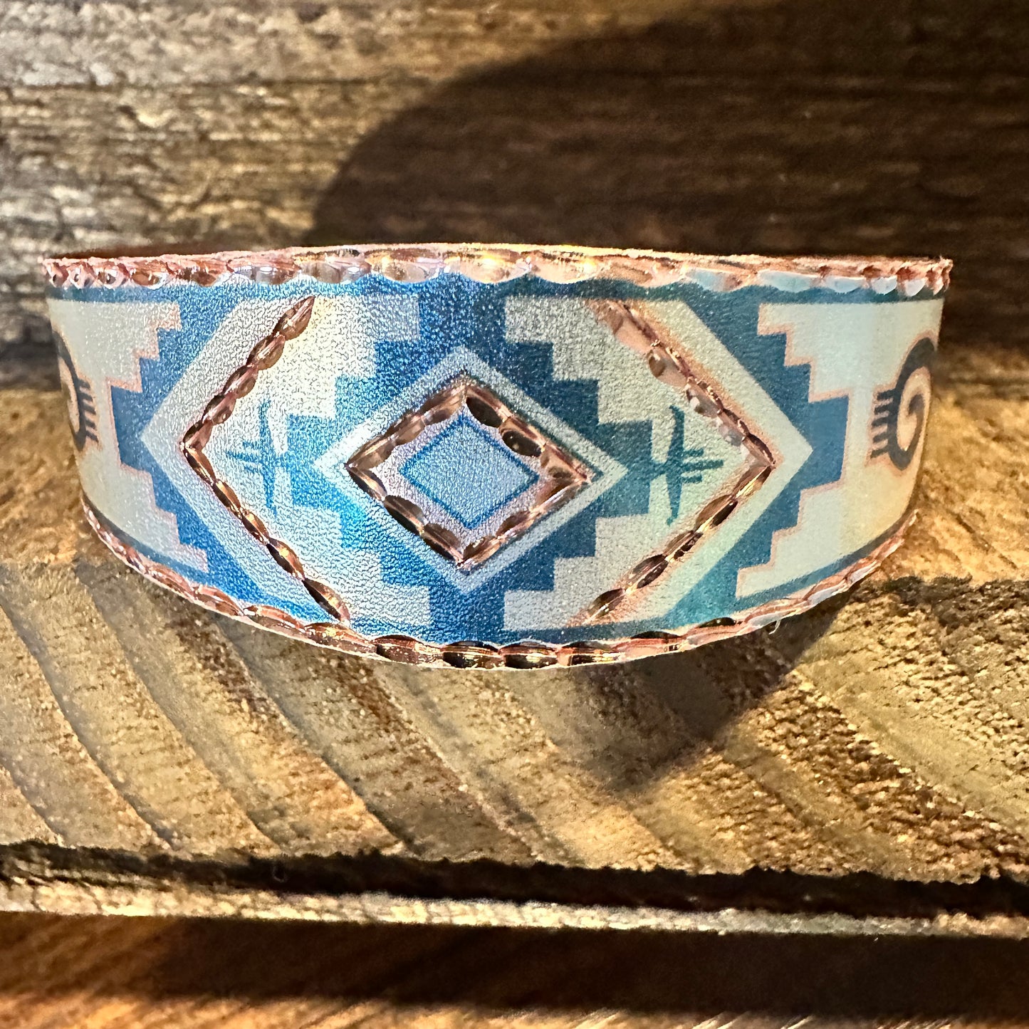 Handmade Boho Copper Wide Cuff Bracelet, Diamond Cut Navajo Native Design, Gift Box - Silver Elegant