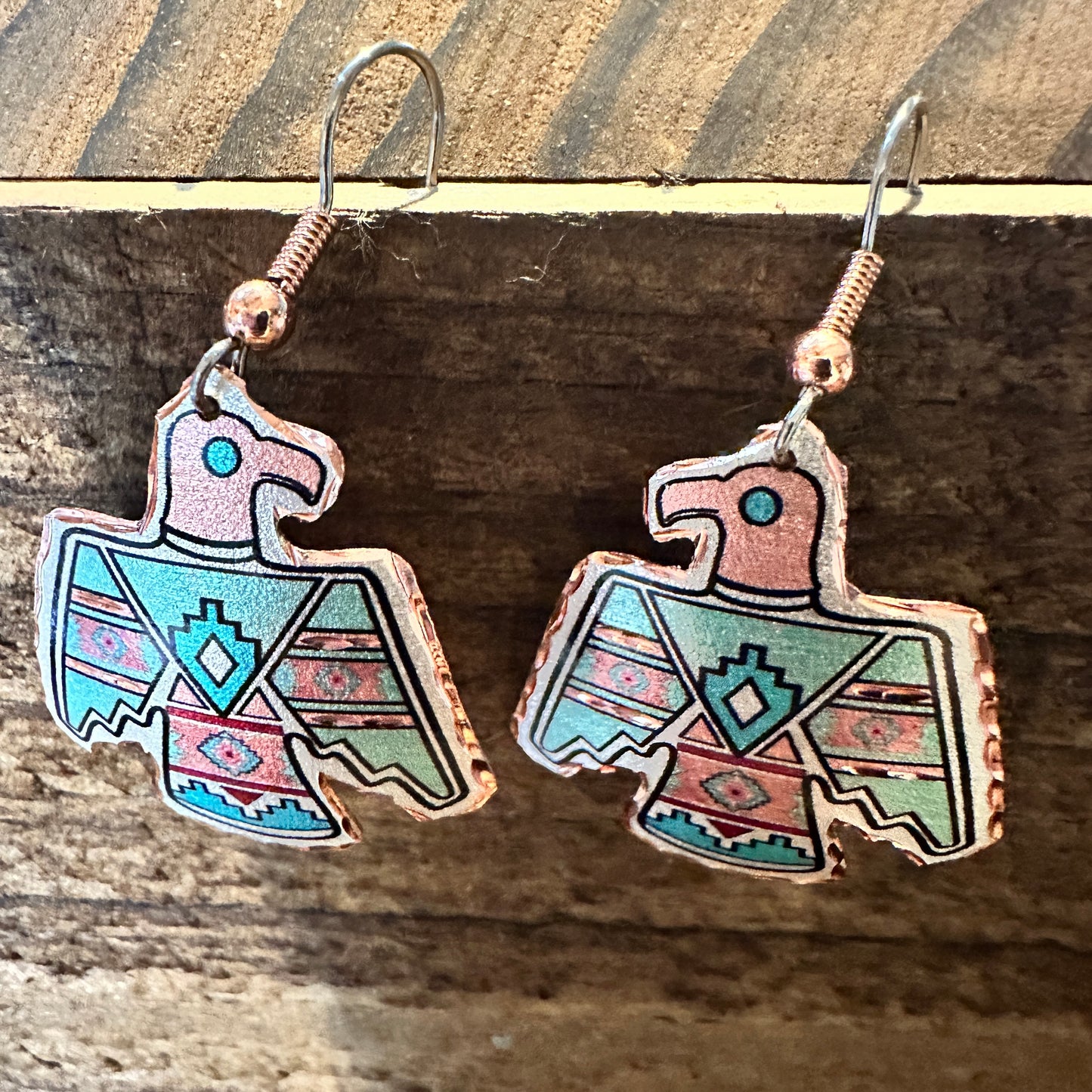 Handcrafted Boho Copper Earrings, Southwestern Thunderbird Wire Earrings, Gift Box - Silver Elegant
