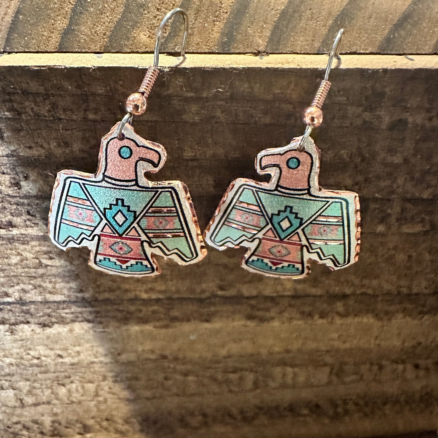 Handcrafted Boho Copper Earrings, Southwestern Thunderbird Wire Earrings, Gift Box - Silver Elegant