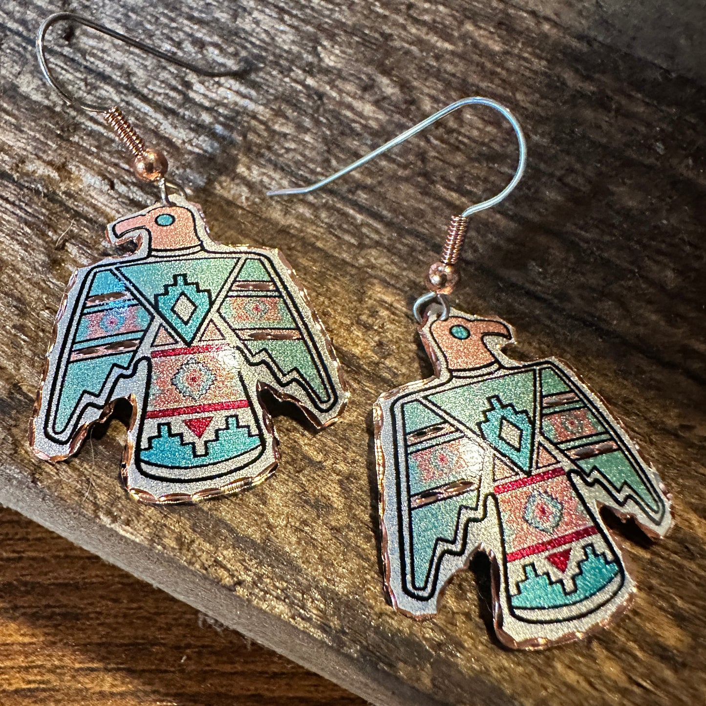 Handcrafted Boho Copper Earrings, Southwestern Thunderbird Wire Earrings, Gift Box - Silver Elegant