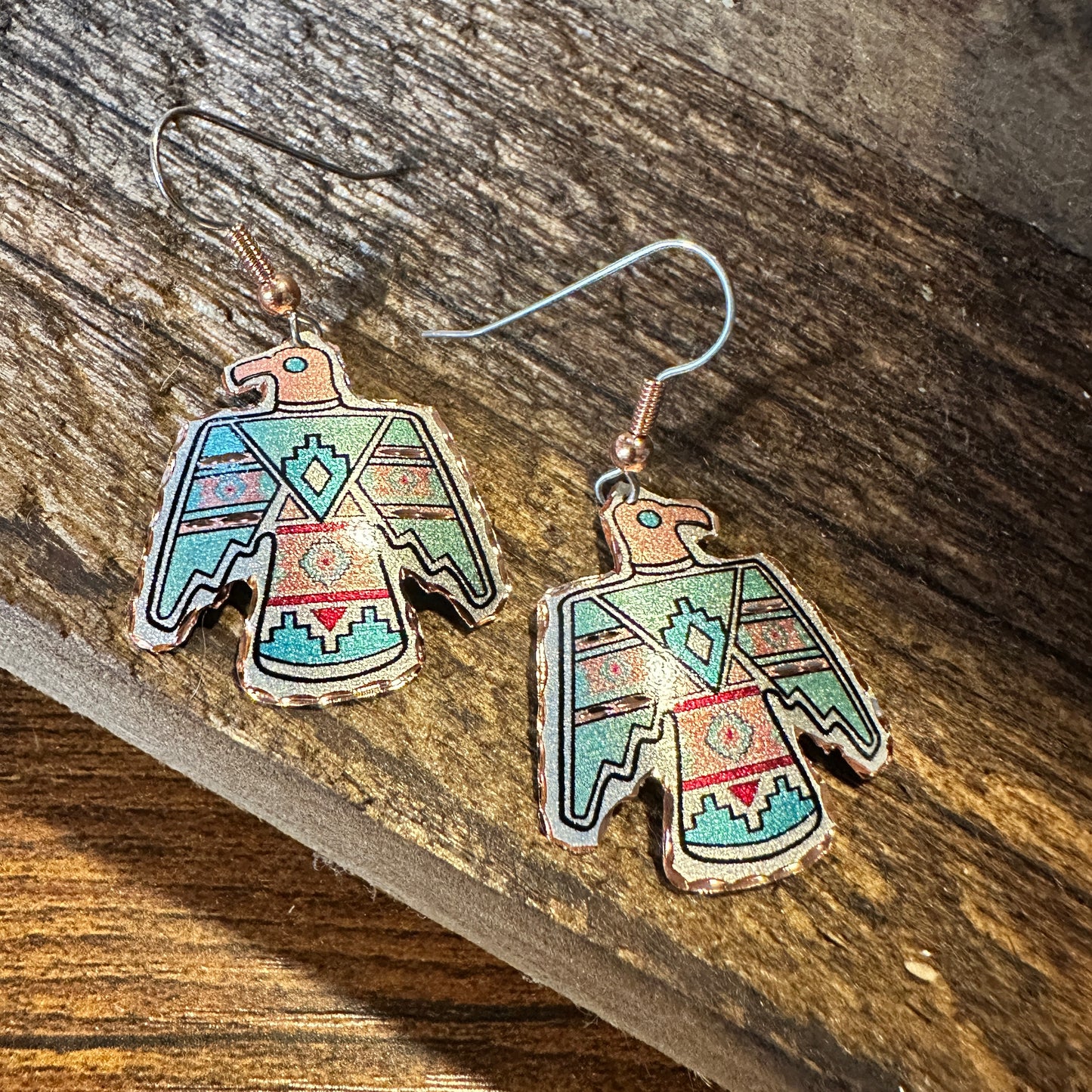Handcrafted Boho Copper Earrings, Southwestern Thunderbird Wire Earrings, Gift Box - Silver Elegant
