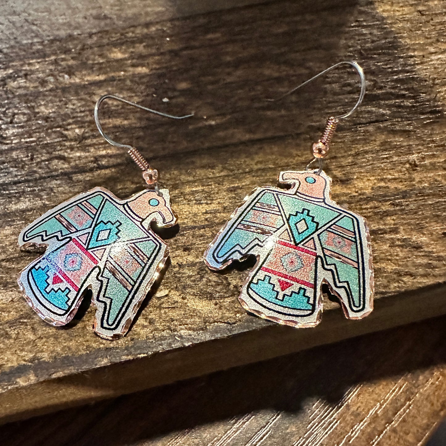 Handcrafted Boho Copper Earrings, Southwestern Thunderbird Wire Earrings, Gift Box - Silver Elegant