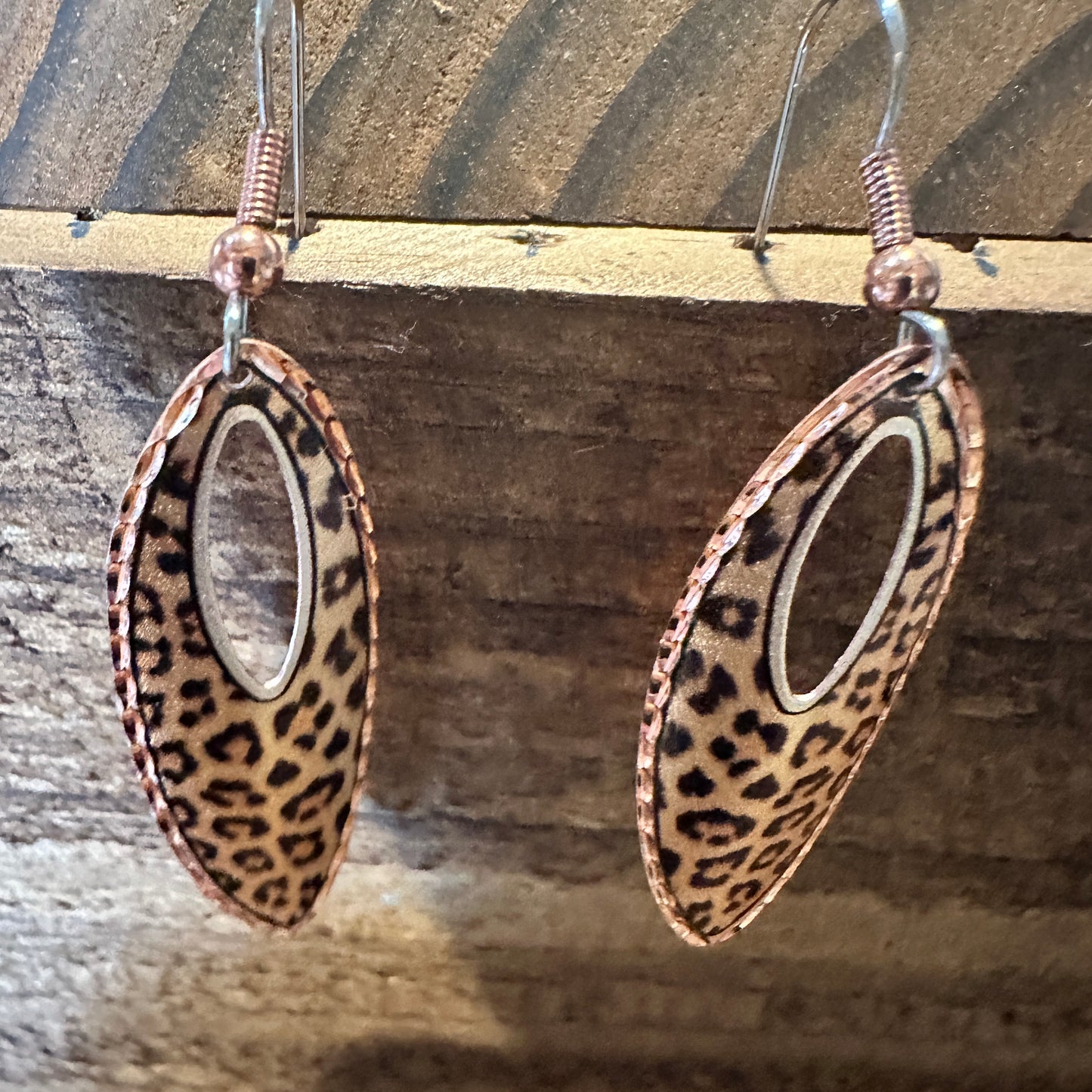 Handmade Boho Copper Earrings, Tear Drop Leopard Wire Earrings, Gift Box - Silver Elegant