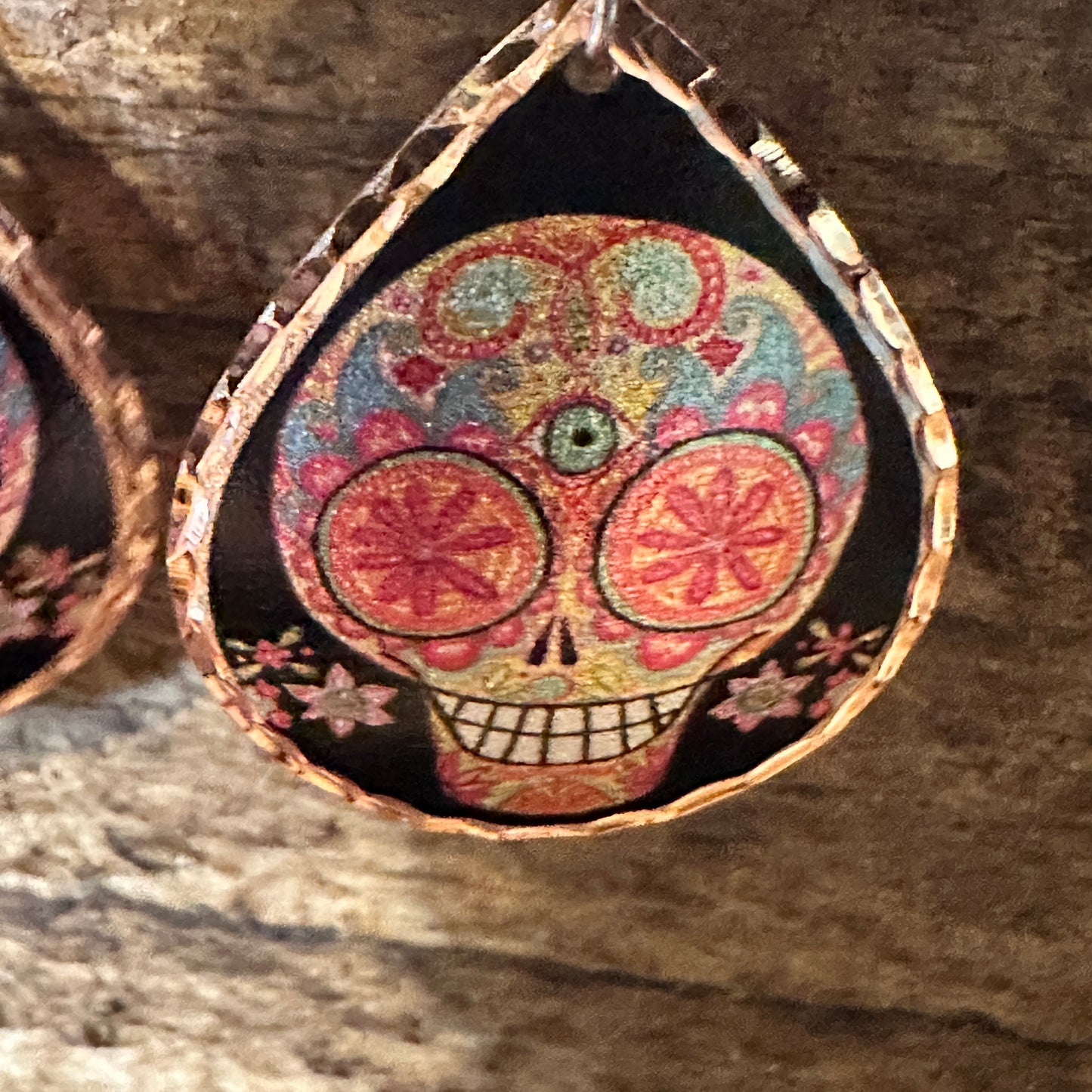 Handmade Boho Copper Earrings, Day of The Dead Wire Earrings, Gift Box - Silver Elegant