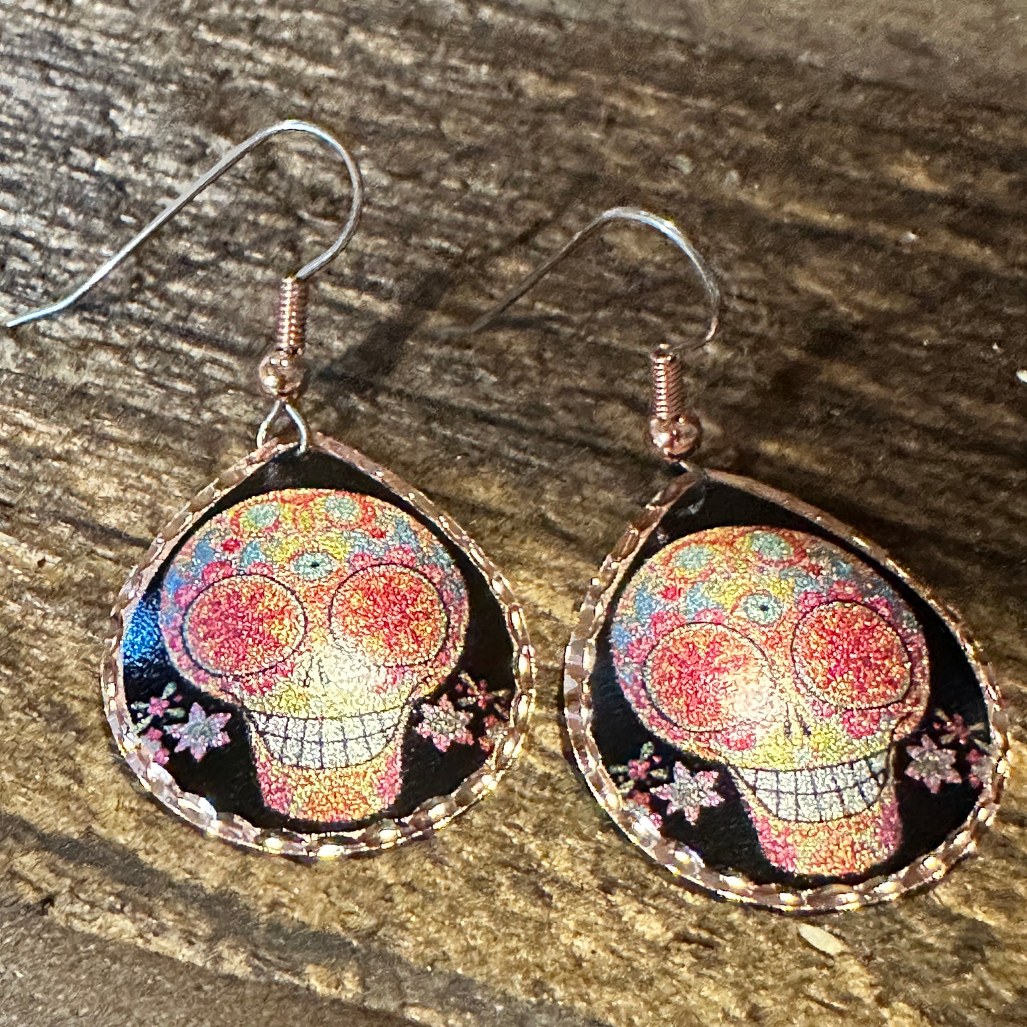 Handmade Boho Copper Earrings, Day of The Dead Wire Earrings, Gift Box - Silver Elegant