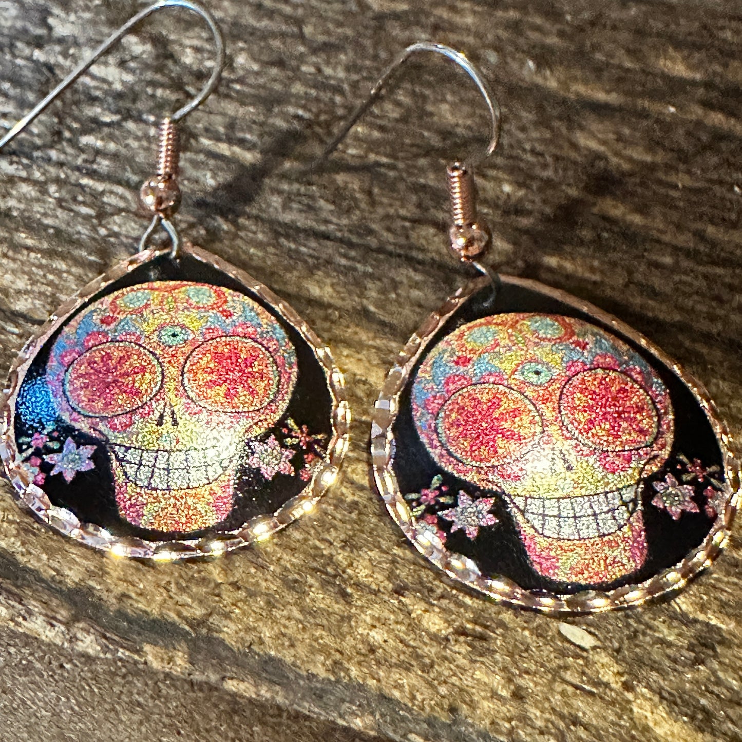 Handmade Boho Copper Earrings, Day of The Dead Wire Earrings, Gift Box - Silver Elegant