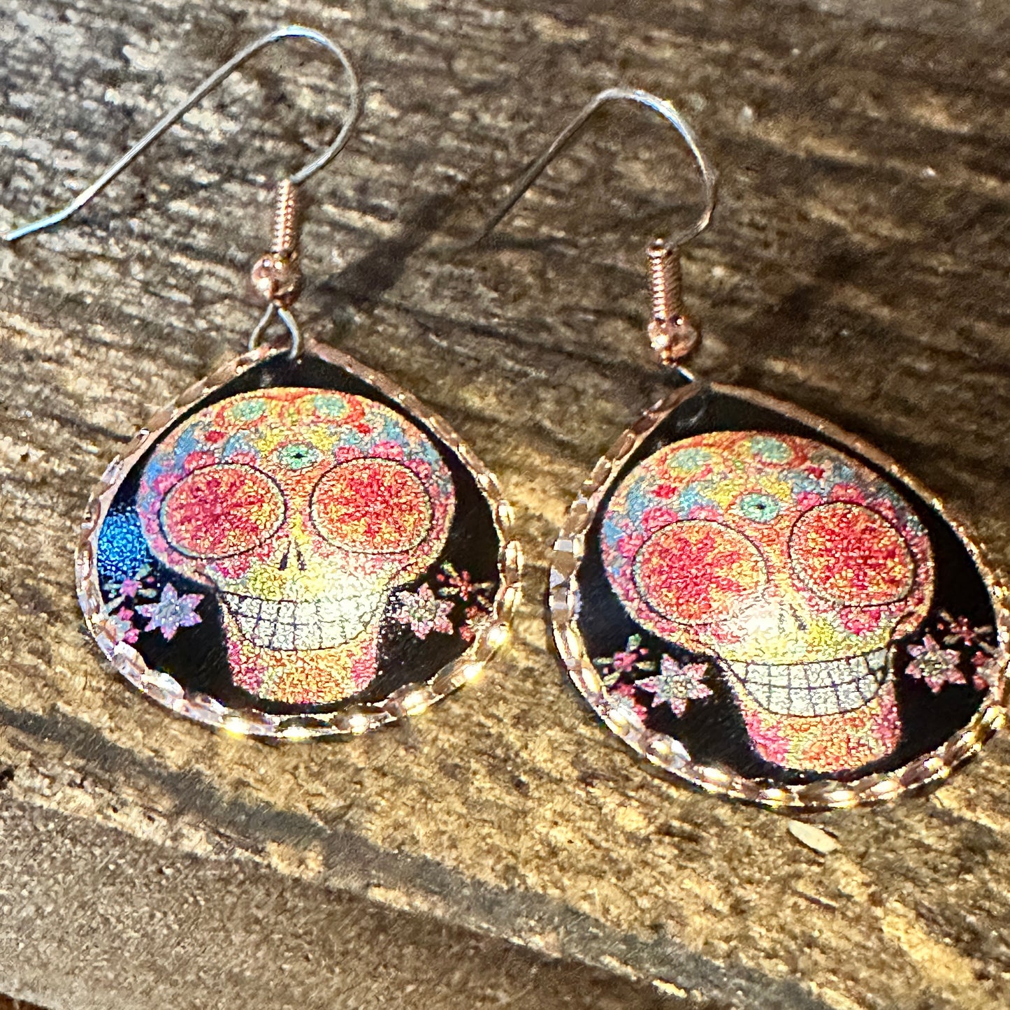 Handmade Boho Copper Earrings, Day of The Dead Wire Earrings, Gift Box - Silver Elegant