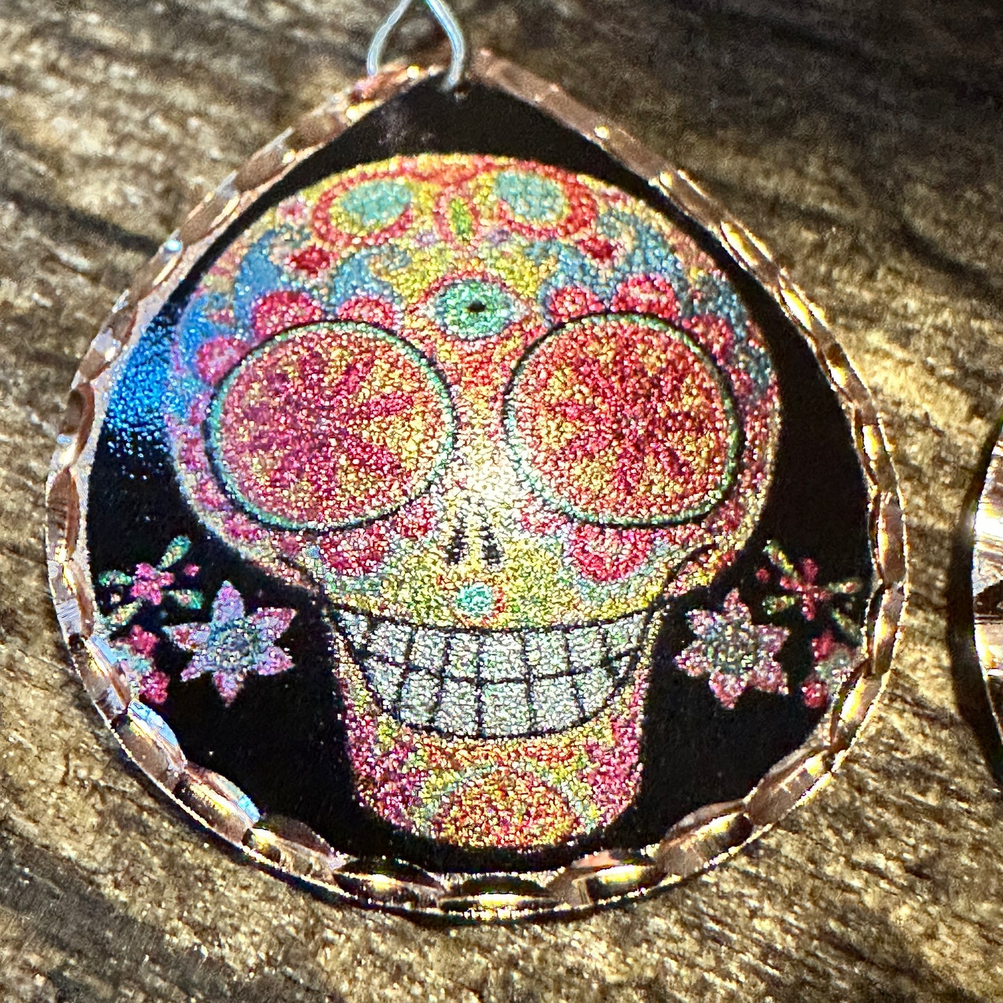 Handmade Boho Copper Earrings, Day of The Dead Wire Earrings, Gift Box - Silver Elegant
