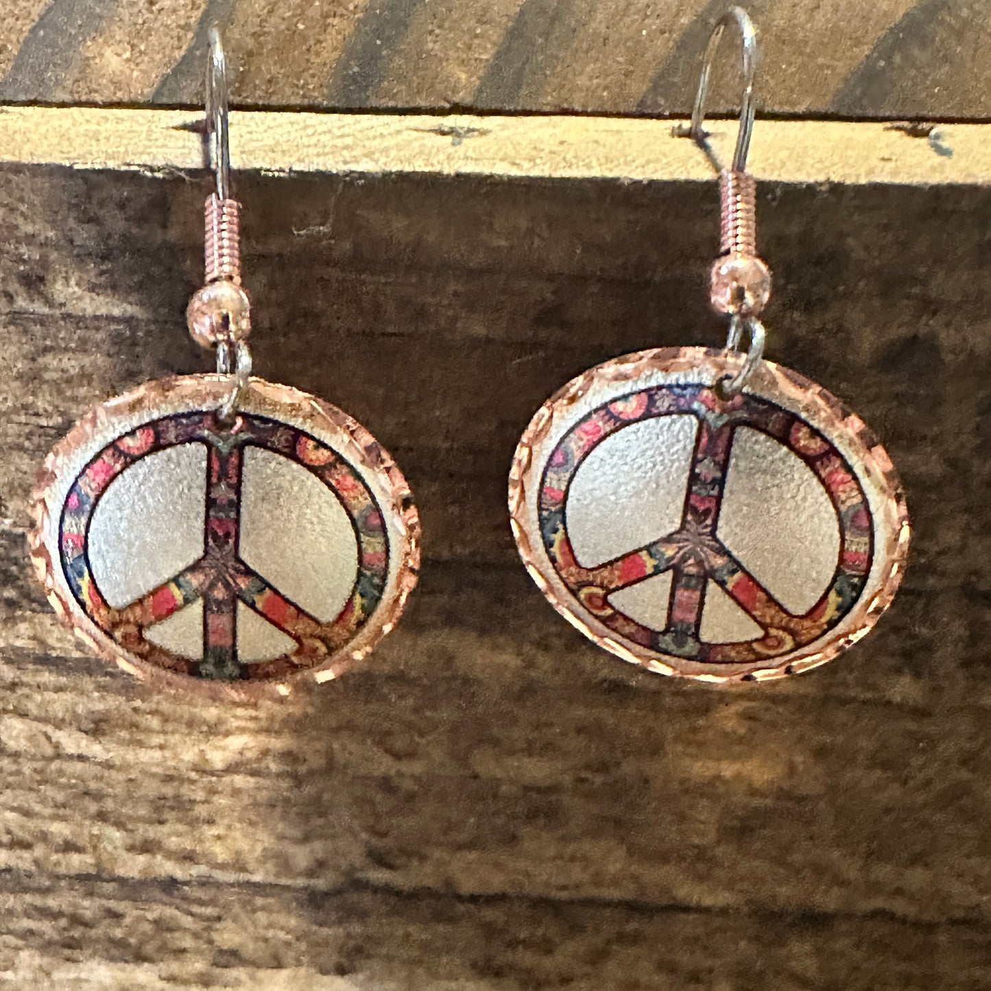 Handmade Boho Copper Earrings, Diamond Cut Hippie Peace Wire Drop Earrings, Gift Box - Silver Elegant