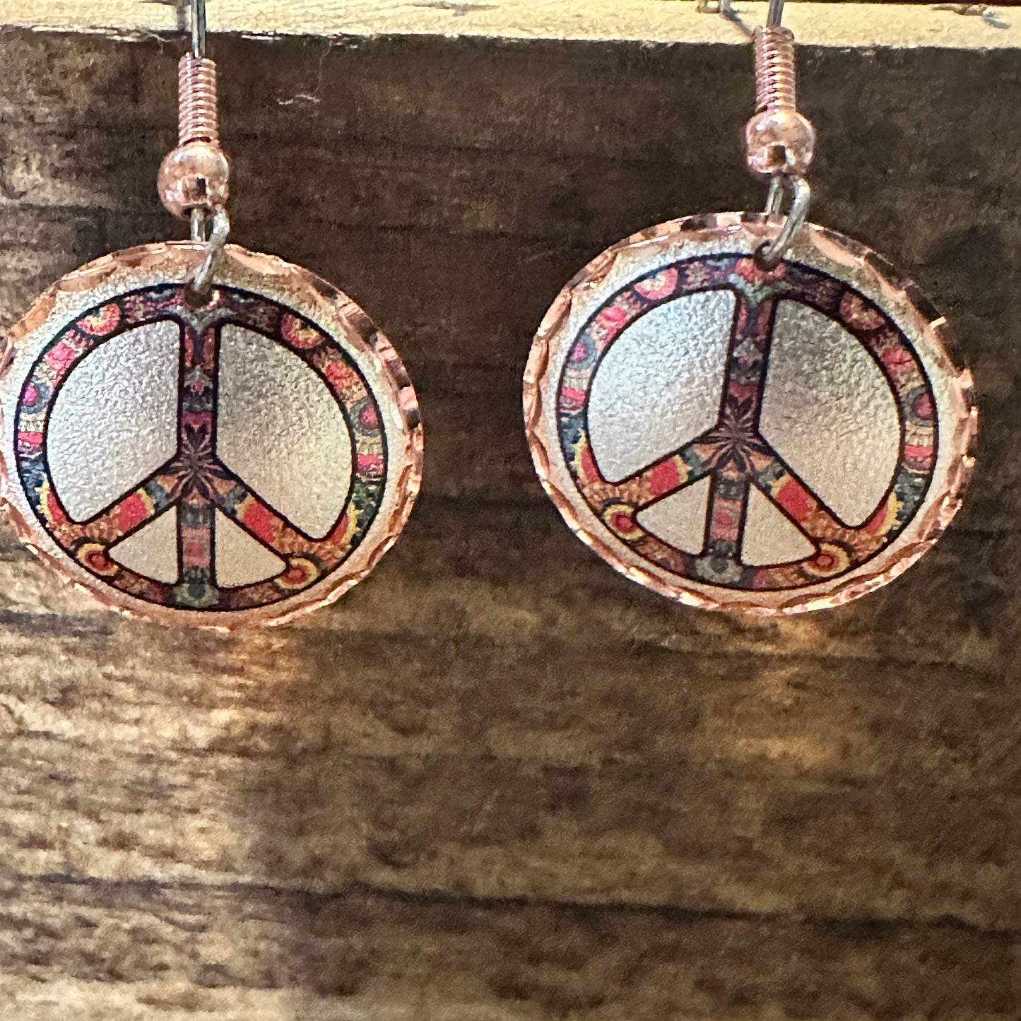Handmade Boho Copper Earrings, Diamond Cut Hippie Peace Wire Drop Earrings, Gift Box - Silver Elegant
