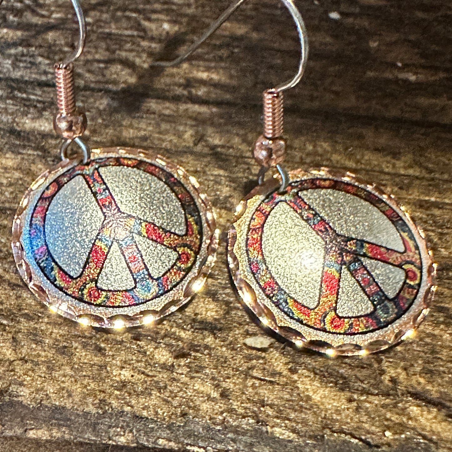 Handmade Boho Copper Earrings, Diamond Cut Hippie Peace Wire Drop Earrings, Gift Box - Silver Elegant