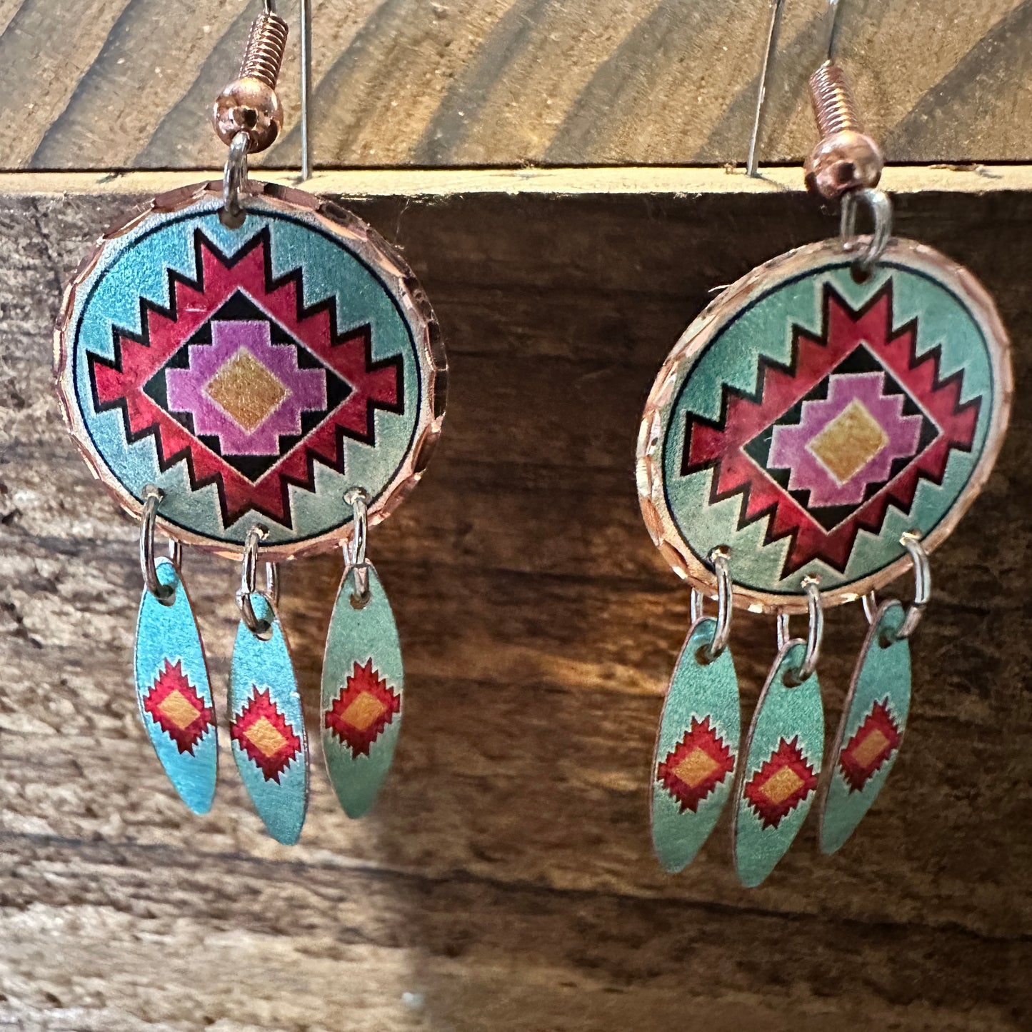 Handmade Boho Copper Earrings, Diamond Cut Native American Drop Earrings, Gift Box - Silver Elegant
