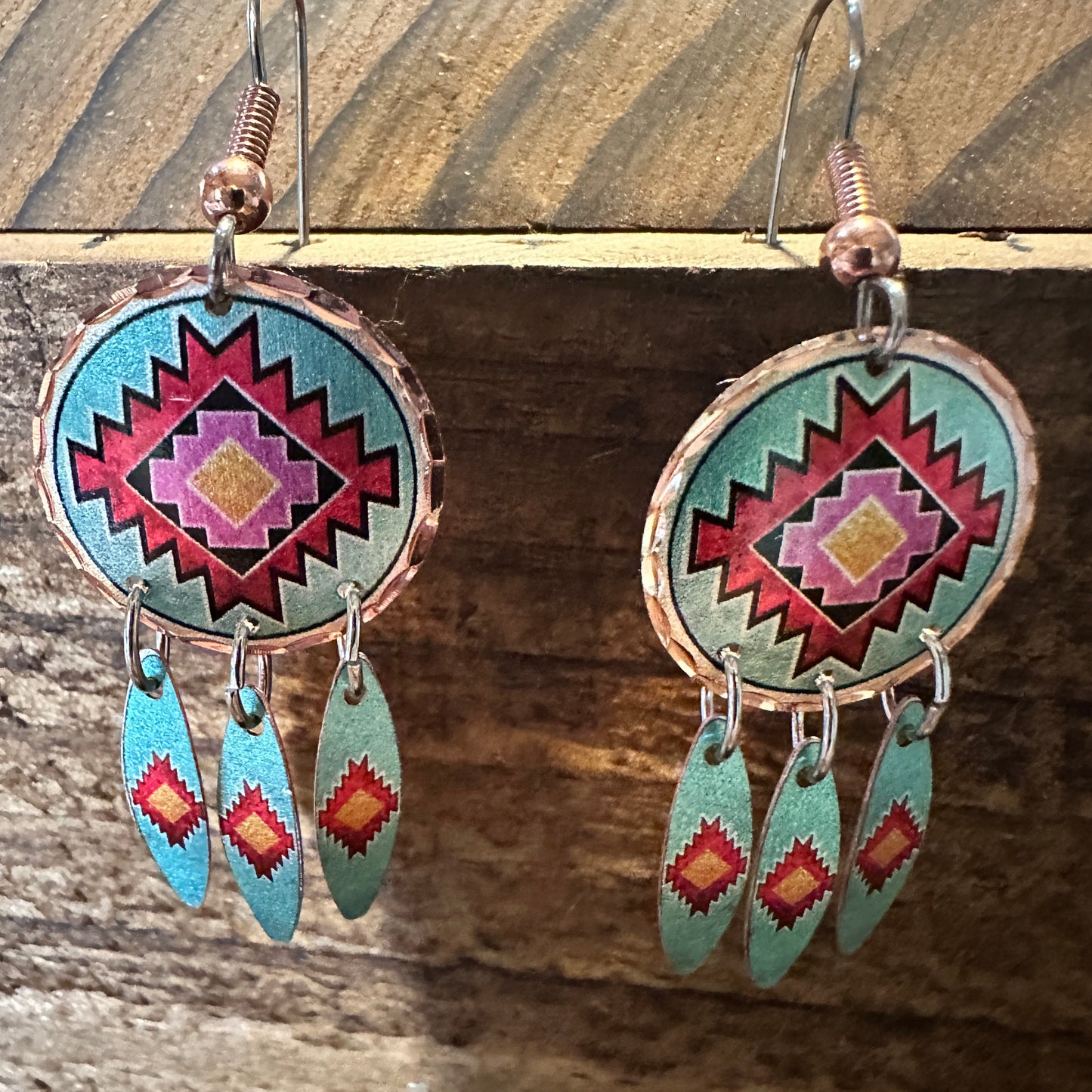 Handmade Boho Copper Earrings, Diamond Cut Native American Drop Earrings, Gift Box - Silver Elegant